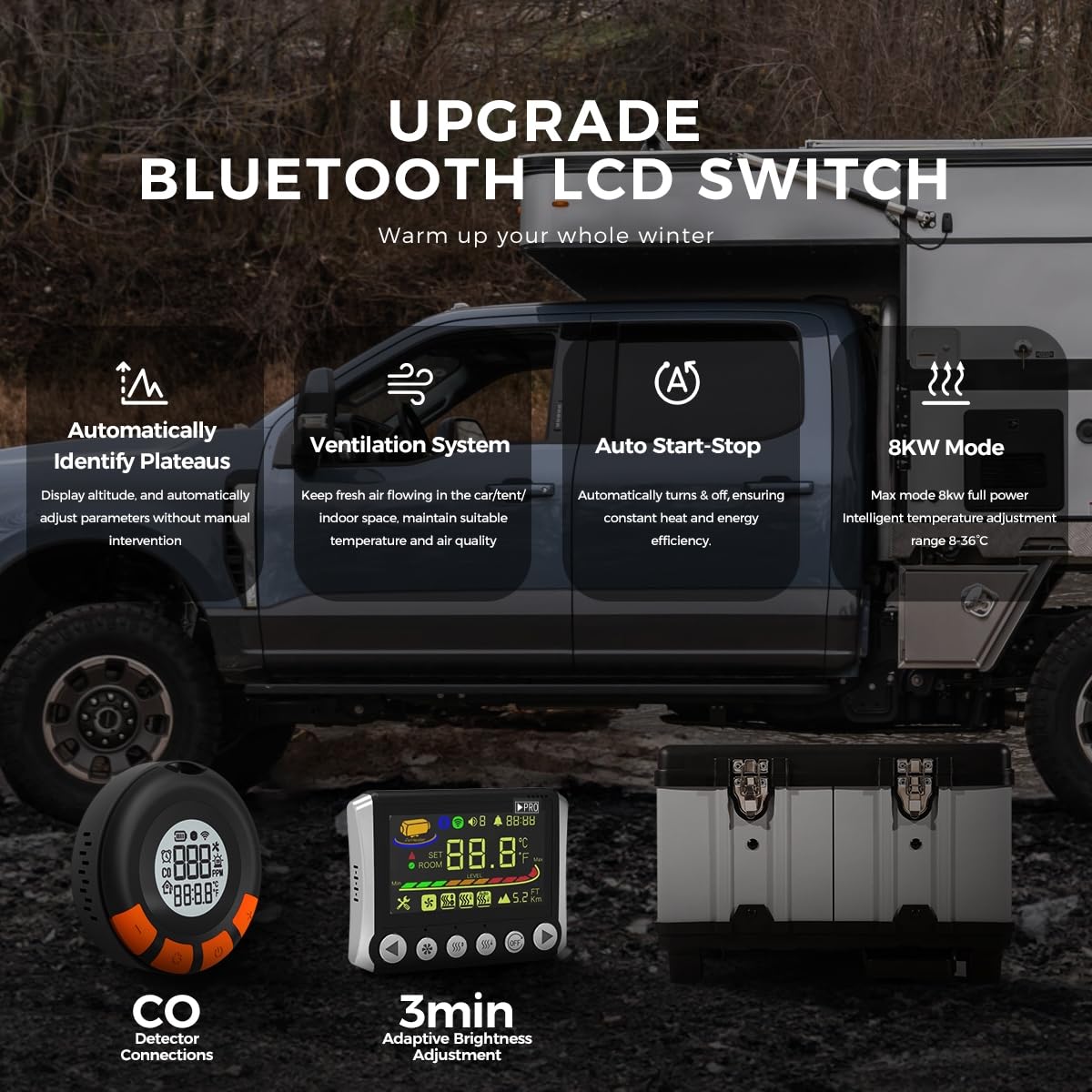 Sunster Calentador de aire diésel portátil, 8 kW, 110 – 240 V CA y 12/24 V CC TB10PRO Diesel calefactor de estacionamiento con aplicación Bluetooth y adaptador, modo plataforma de calefacción diésel