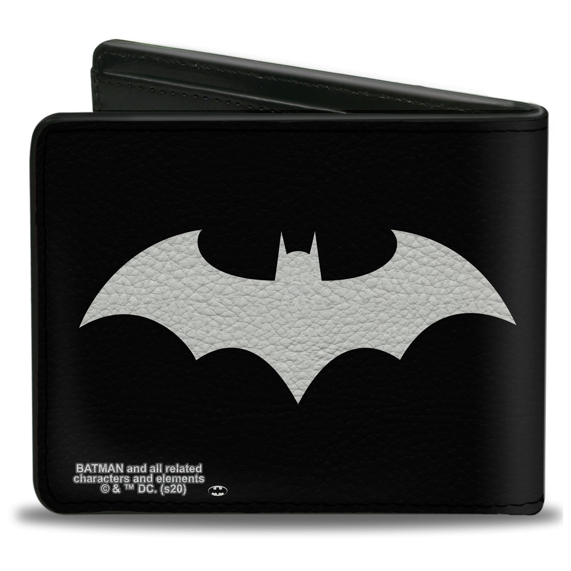 Buckle-Down Men's DC Comics Wallet, Bifold, Batman Tech Action Pose Bat Logo Black White, Vegan Leather, 4.0