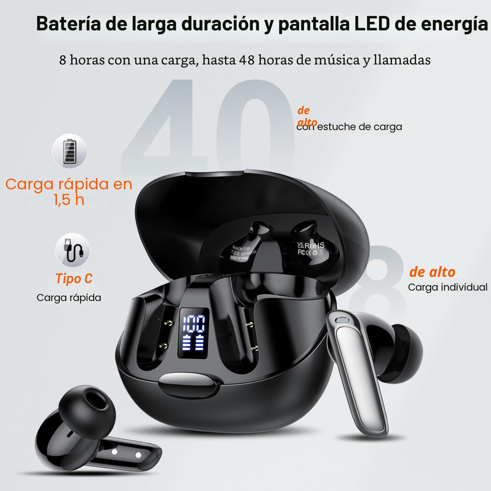 AI Auriculares traductor en Tiempo Real, 48H Auriculares Traductores de Idiomas con 164 Idiomas, 5 Modos de Traducción, Cascos Inalambricos Bluetooth 5.3 con ENC y App con Viajes/Negocios/Reunirse