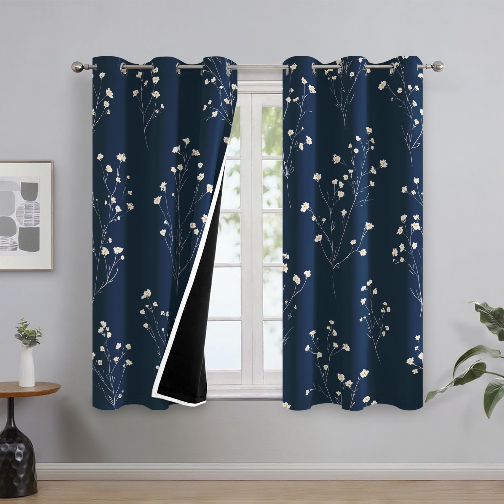 Générique Rideaux Motif Fleur Rustique, 140x160 cm Lot de 2