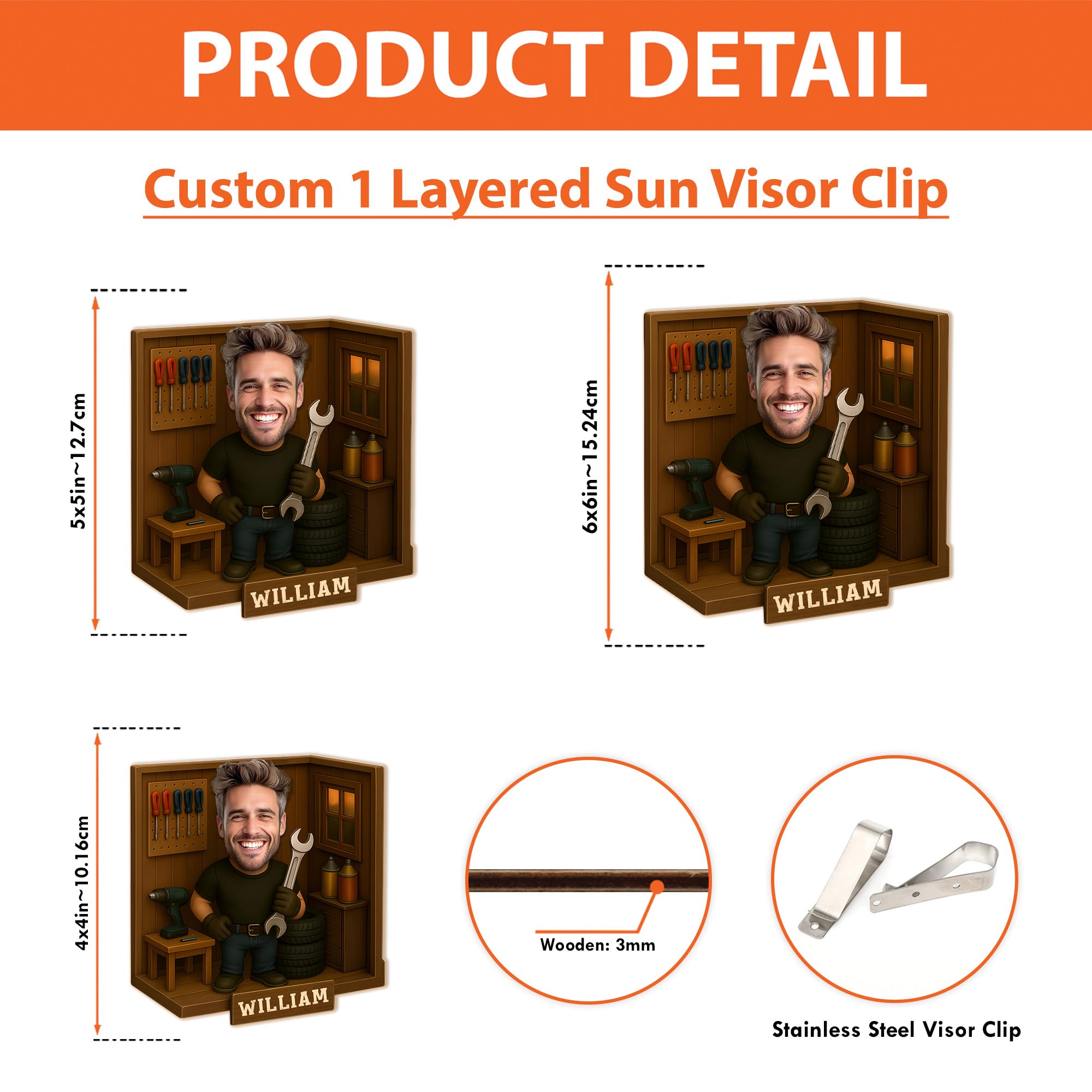 THUYPT Personalized Dad Car Sun Visor Clip, 2D Flat Printed Wooden Car Sun Visor Clip for Dad Gifts Idea for Father's Day, Rear View Mirror Decorations (Mechanic)