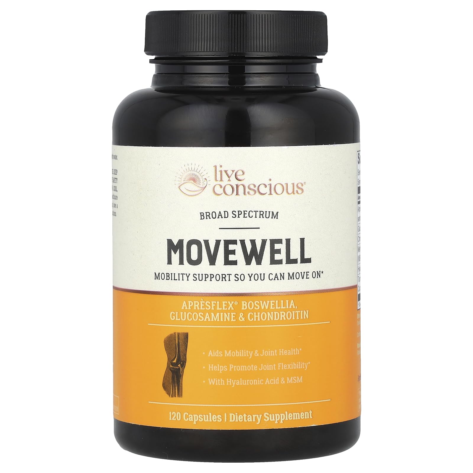 Live Conscious Glucosamine Chondroitin with MSM, Hyaluronic Acid, and More - MoveWell Joint Health Supplement Unflavored 120 Count (Pack of 1)