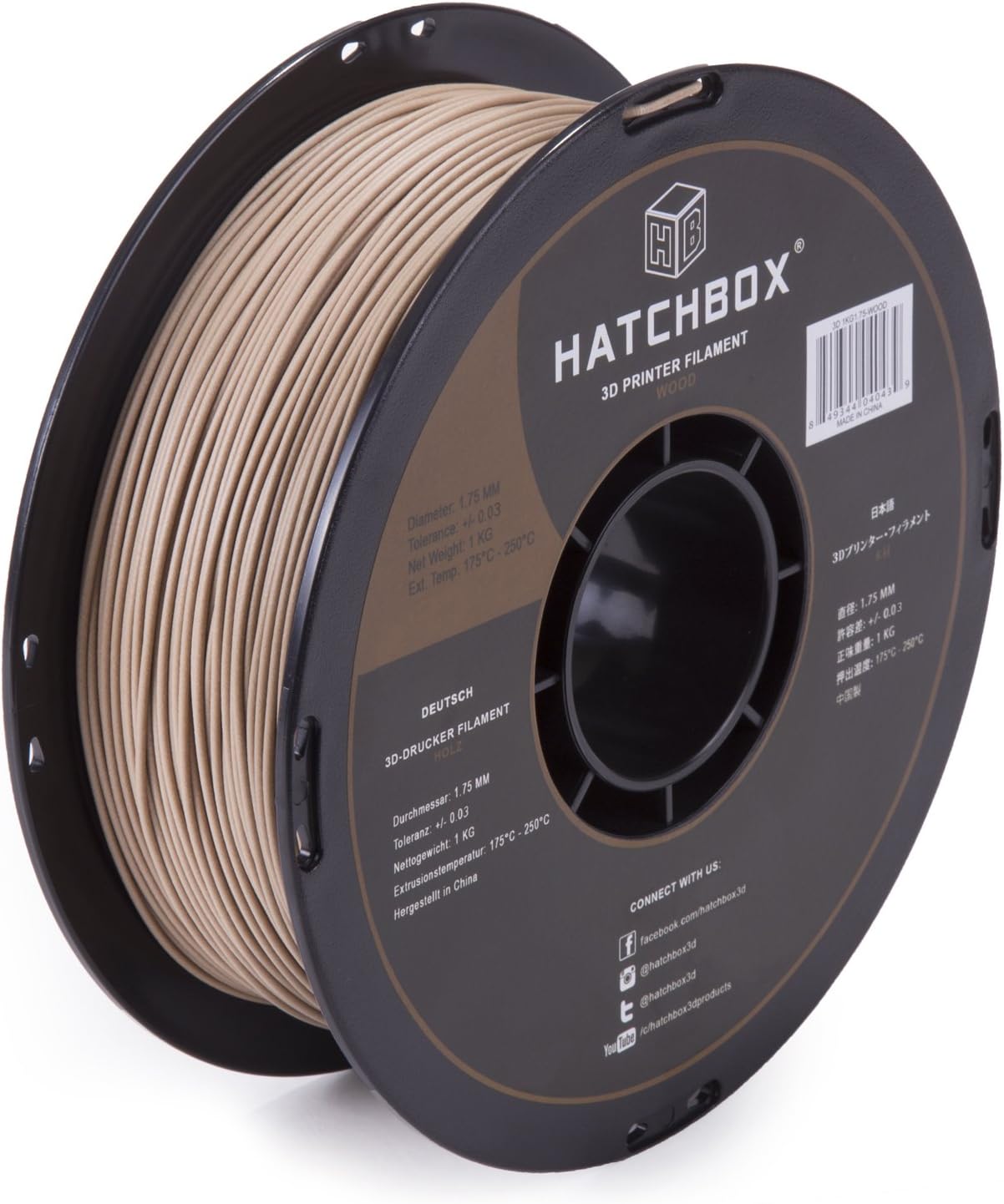 3D Printer Filament, Dimensional Accuracy +/- 0.03mm, 1.75 mm, 1 kg Spool, Wood