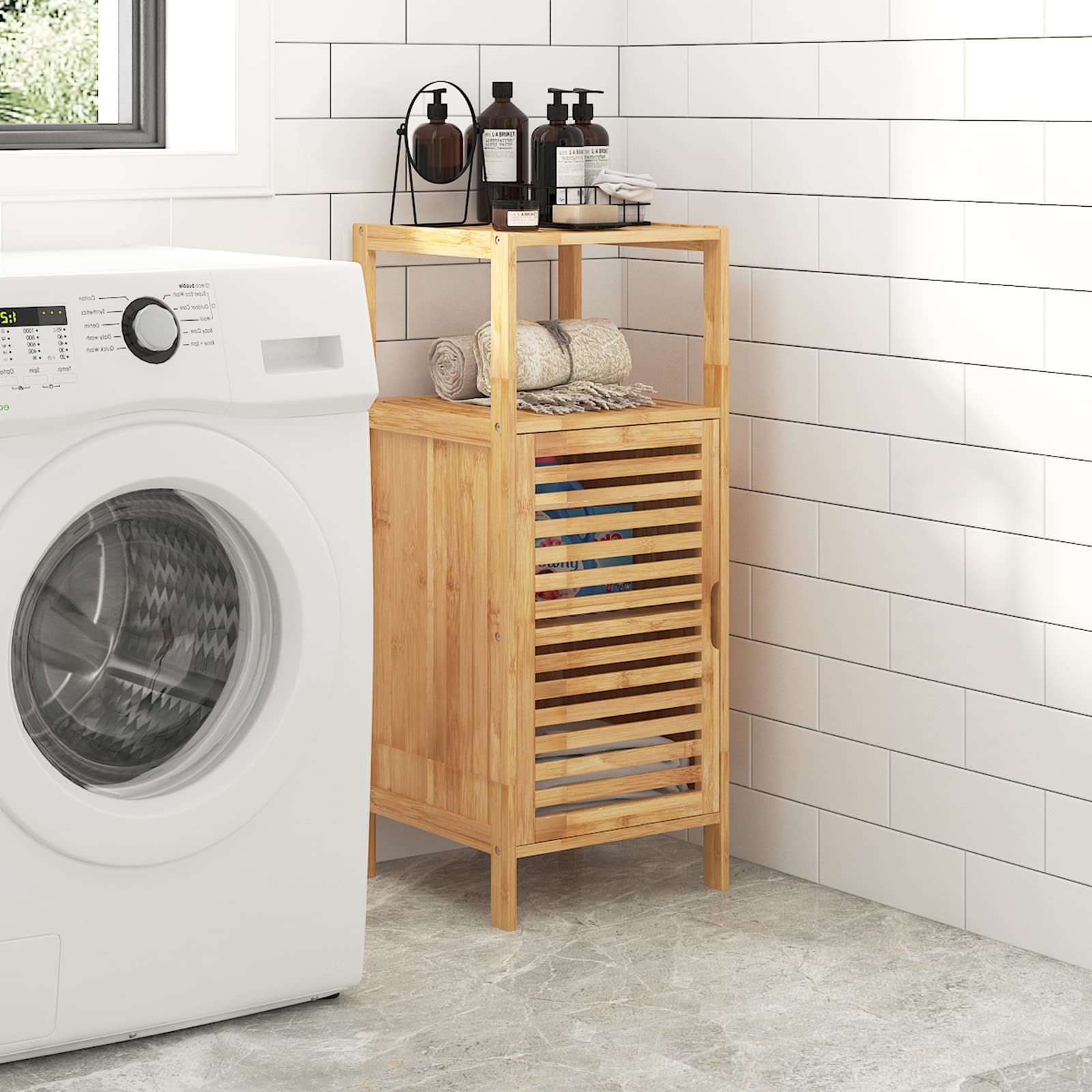 soges Meuble de Rangement en Bambou à 4 Niveaux avec Armoire de Rangement Buffet Étagères de Rangement Placard de Cuisine pour Cuisine, Salon ou Salle de Bain