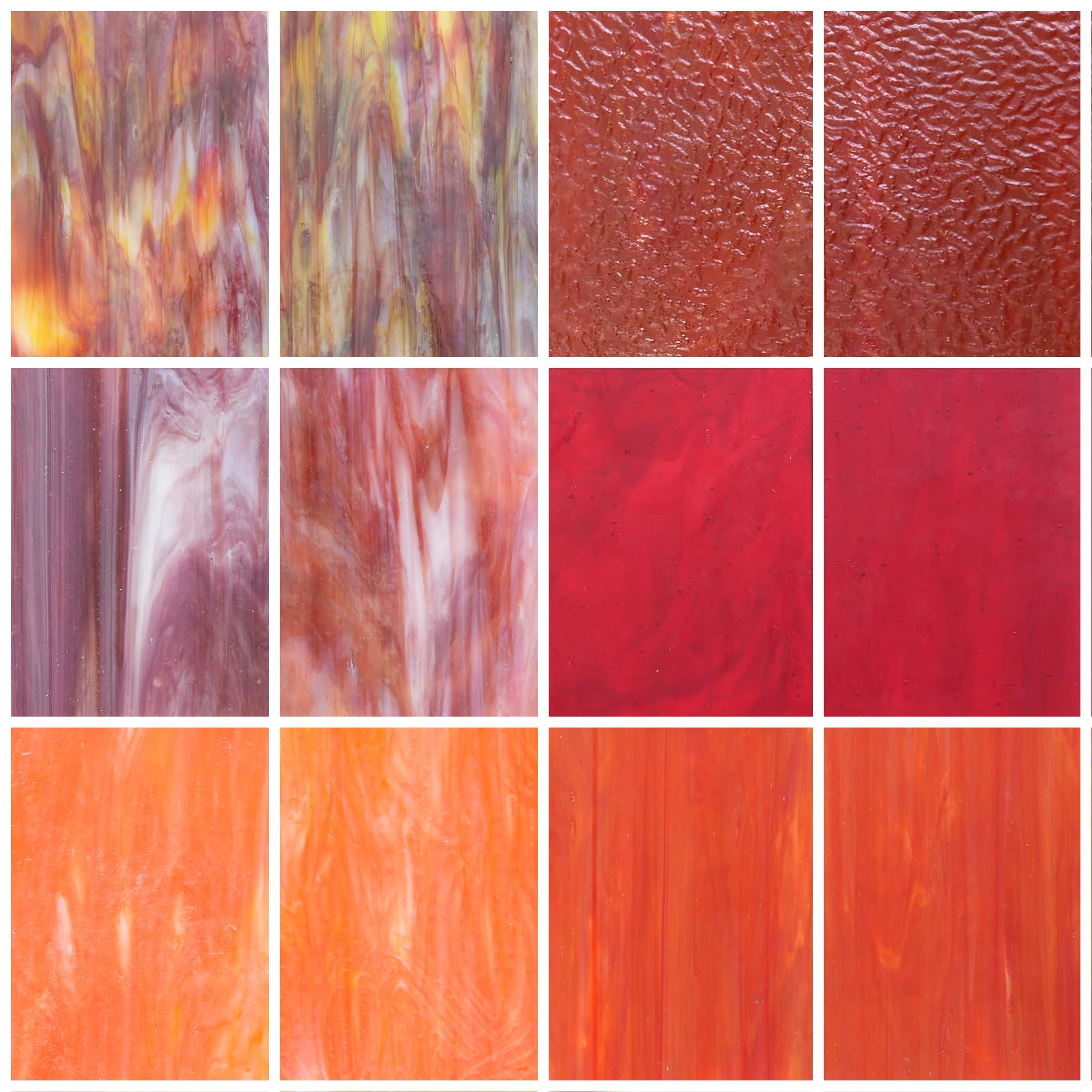 Wecrejoni 12 Sheets Mixed Red Stained Glass Sheets, 4 X