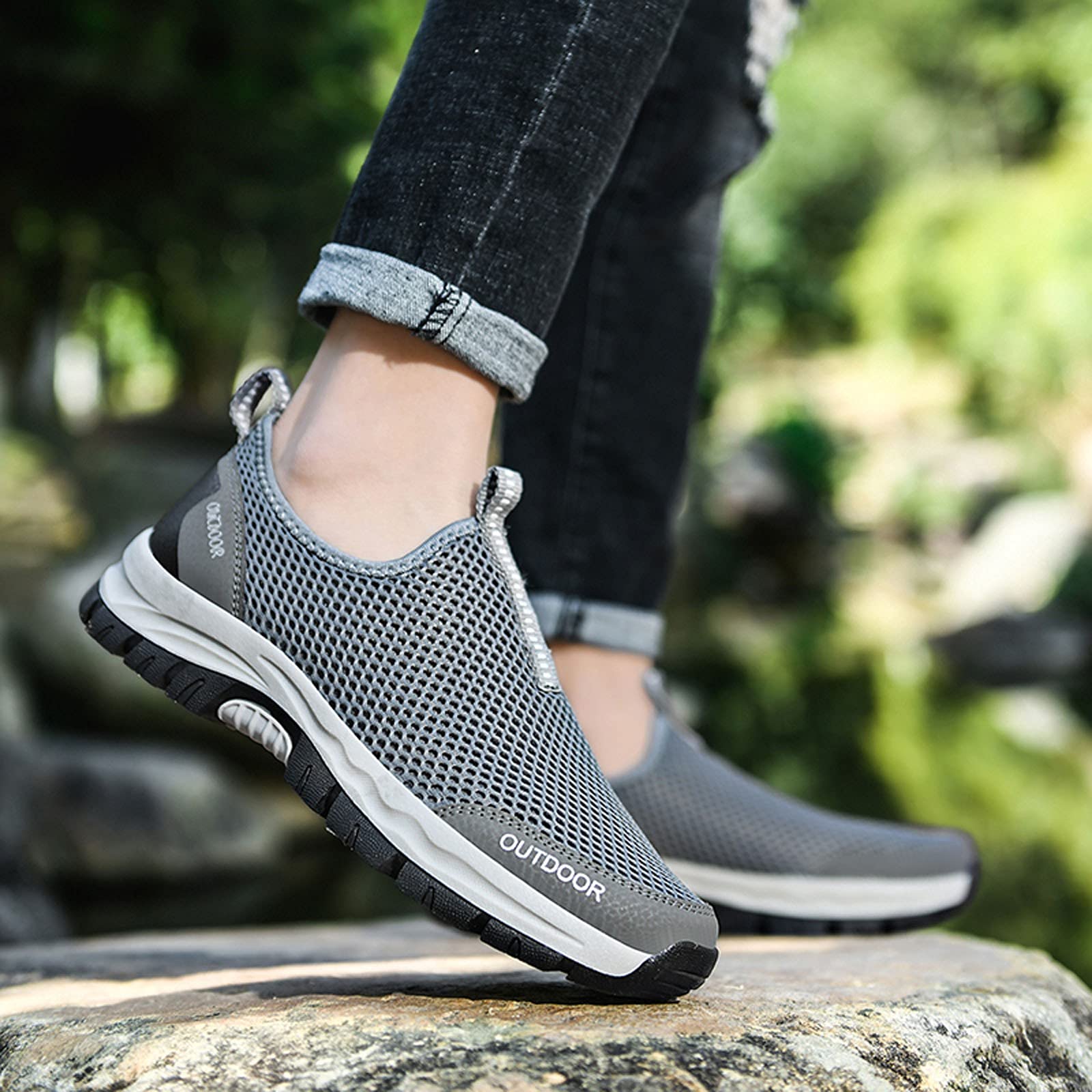 Slip in Schuhe Herren Extra Weit Walkingschuhe Mesh Turnschuhe Rutschfest