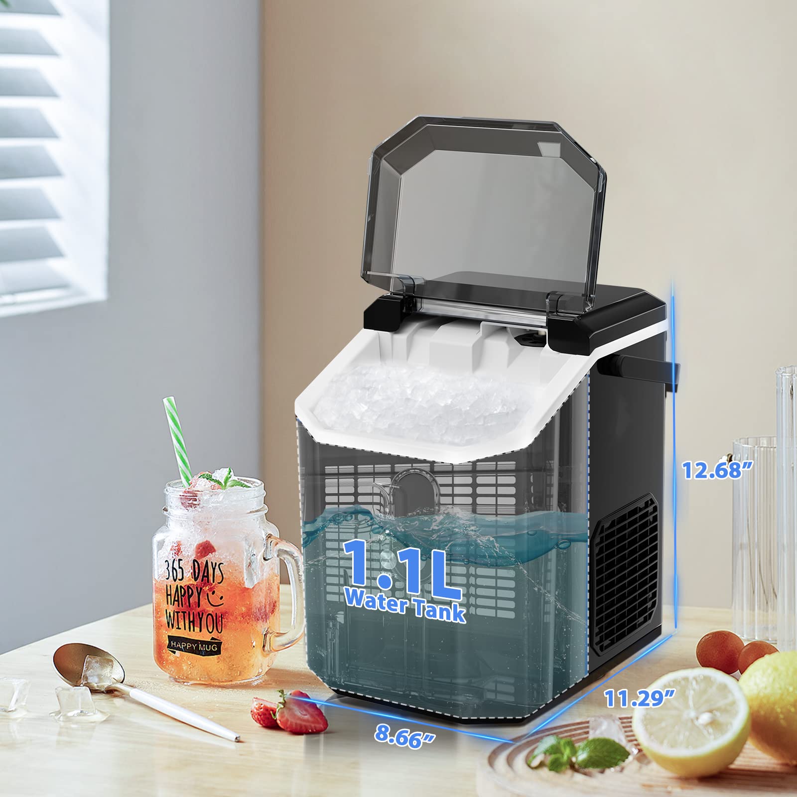 Antarctic Star Countertop Ice Maker Portable Ice Machine, Automatic-Cleaning Ice Makers, 34lbs/24h, Pebble Portable Ice Machine With Ice Scoop For Home Kitchen Bar Party Black on Fridge.com - View 5