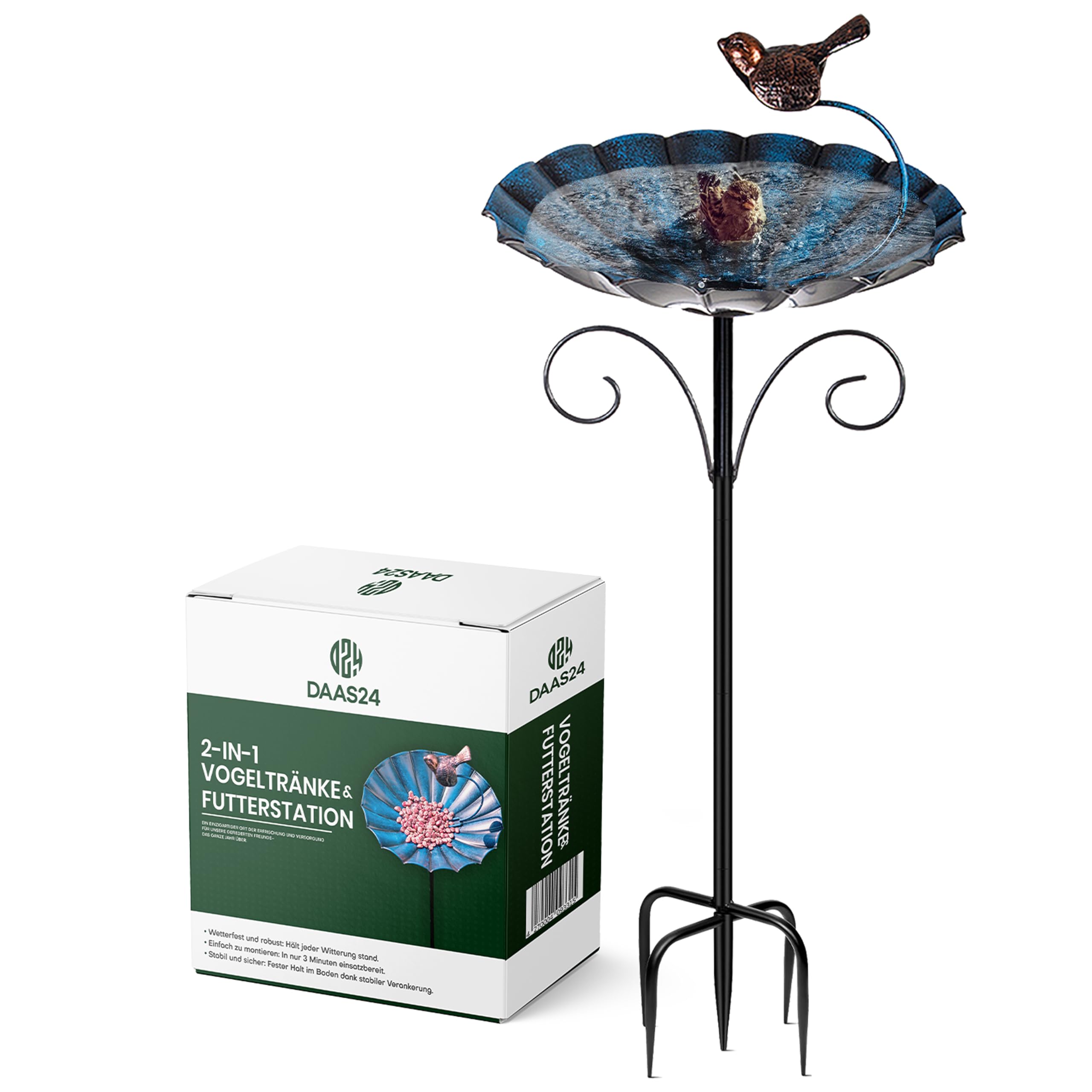 Abbeveratoio E Mangiatoia 2 In 1 Per Uccelli – Ciotola 26 Cm, Altezza 83 Cm, Resistente Al Gelo, Per Giardino E Balcone