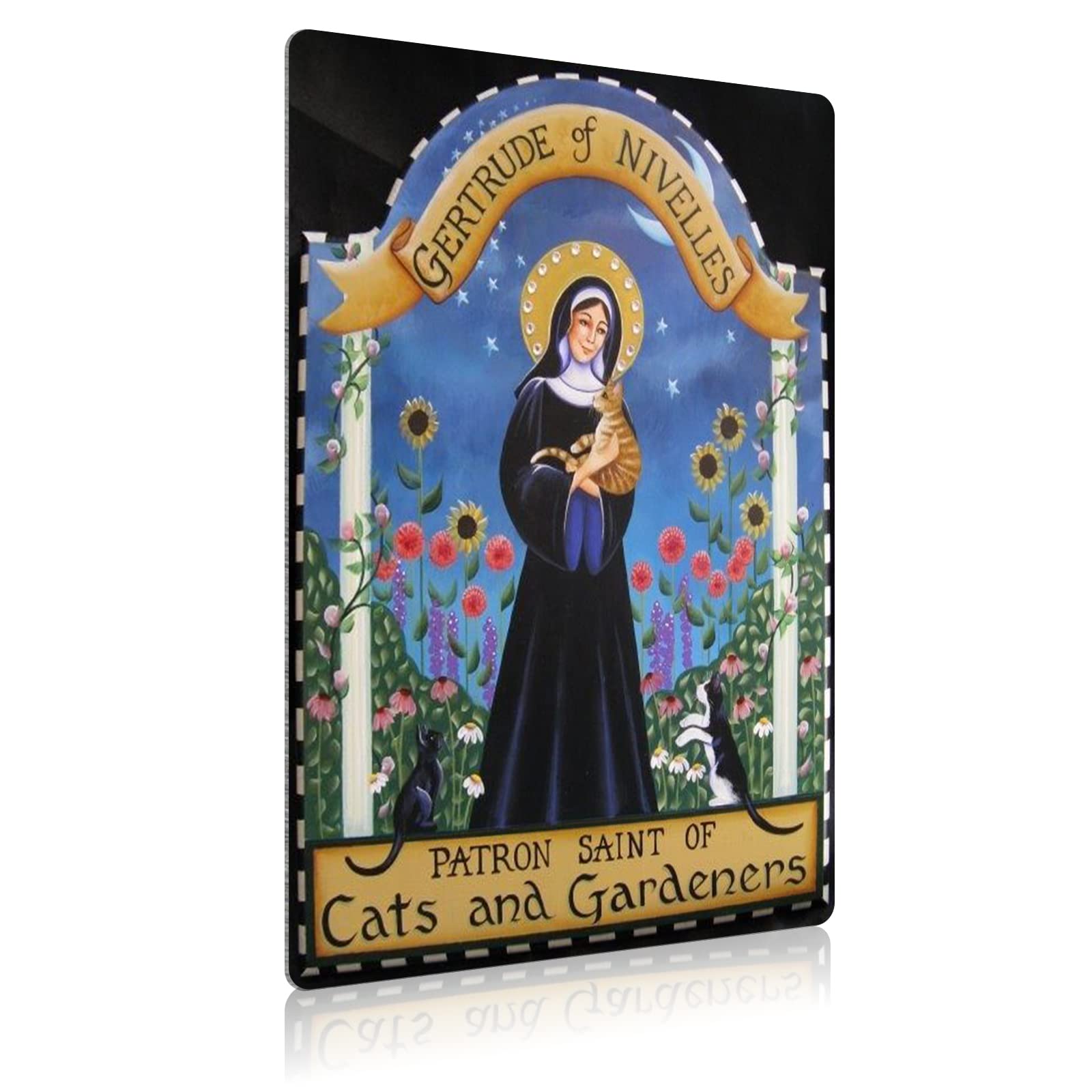 Qshpo Gertrude Of Nivelles Metal Signs Patron Saint Of Cats And Gardeners Tin Posters Home Living Room Farmhouse Art Wall Decor Plaques 8X12 Inches, 8Inch*12Inch