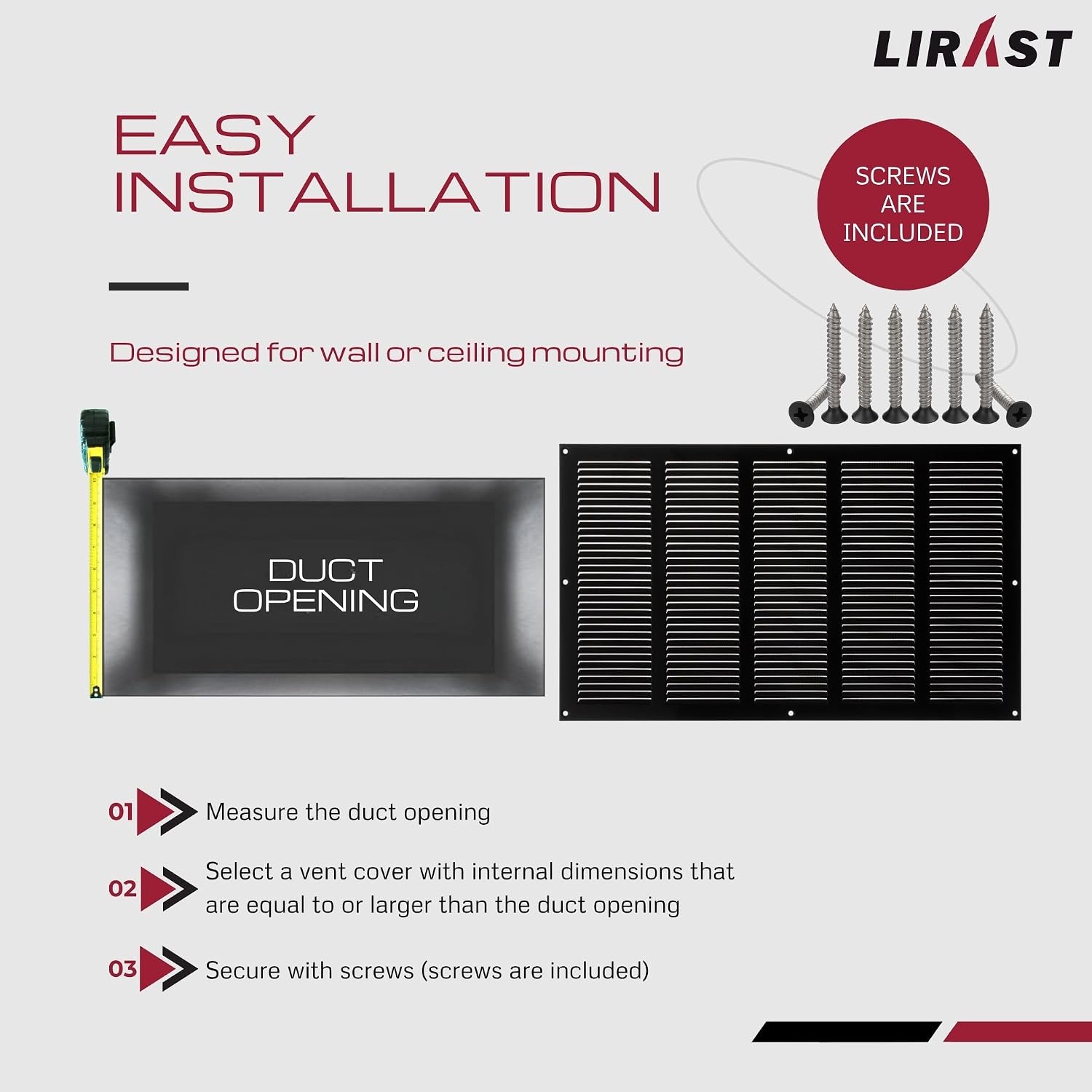 18x10 Vent Cover with Built-in Screen - Black Return Air Grille for Wall or Ceiling - Rectangular Metal HVAC Ventilation Register - Outer Dimensions: 19.69" W x 11.81" H