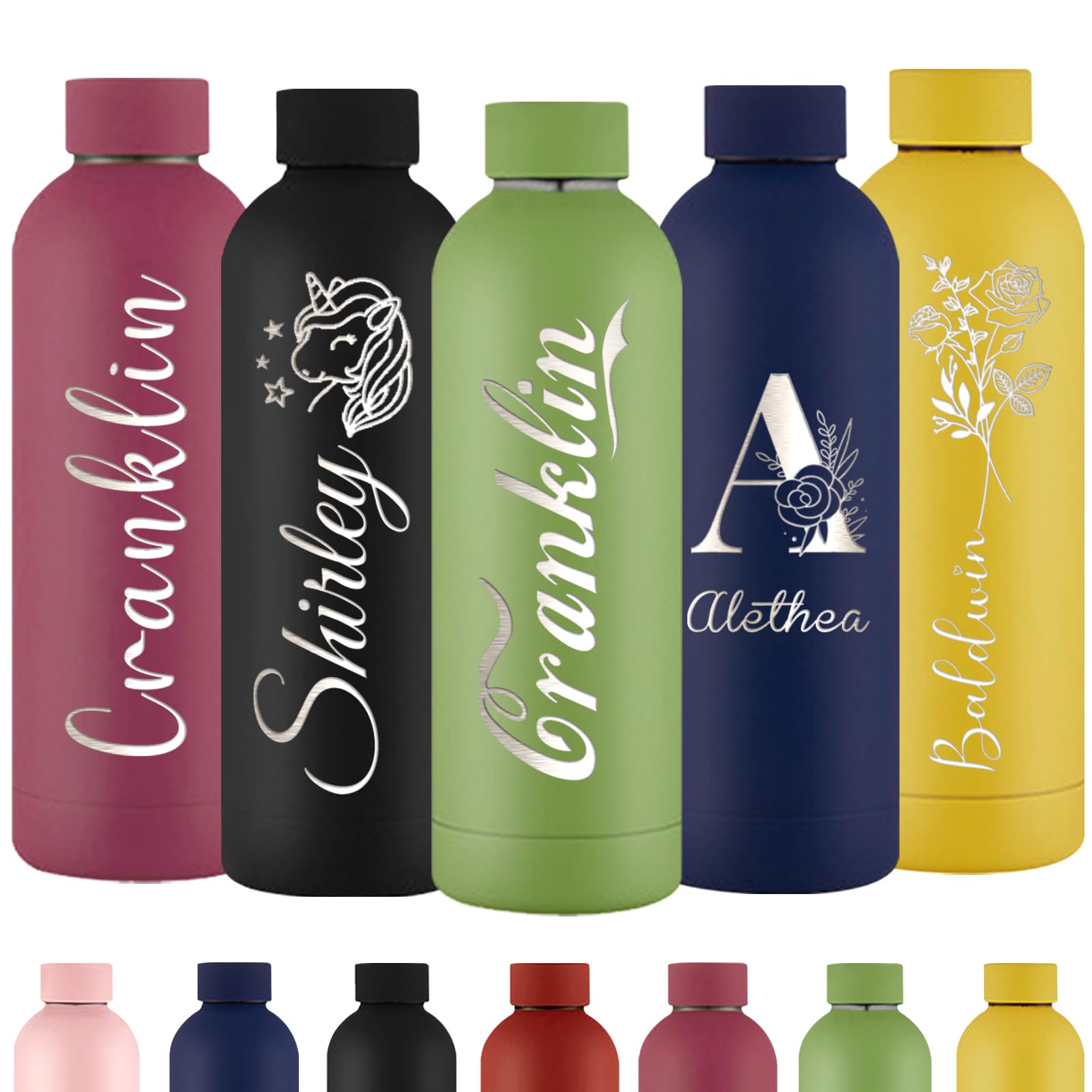 Xihedfd Personalised Water Bottles Custom Engraved Water Bottle with Name Customised Insulated Stainless Steels 500ml Water Bottle for School Office Sport