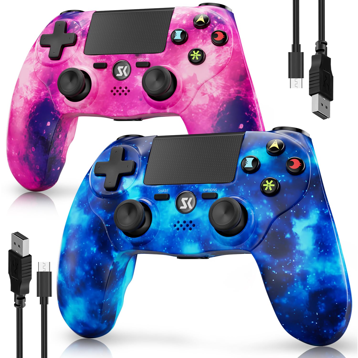 Controller for PS4, Wireless Controller 2 Pack for Sony PlayStation 4/Slim/Pro, Remote Control with 6-Axis Motion Sensor/Double Vibration/Sensitive Touch Pad/Speaker & 3.5mm Audio Jack/800mAh Battery