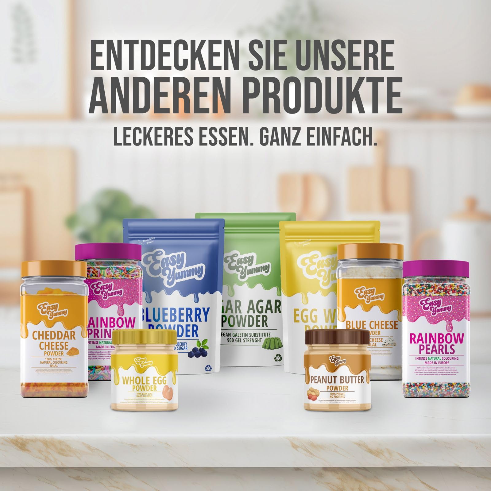 EASY YUMMY - Vollei-Eipulver (1000g = 80 Eier) aus Regionalen Niederländischen Freiland-Eiern | mit 1-Ei-Messlöffel | Wiederverschließbarer Beutel, lange Haltbarkeit | Rührei, Kochen, Backen | 100% Ei