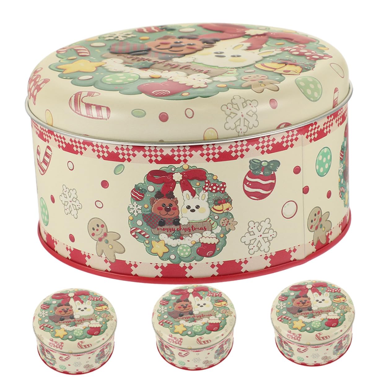 Cajas de hojalata para obsequio de Navidad redondas y recipientes de metal para galletas y dulces