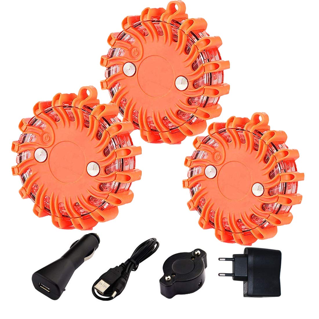 Gyrophare Balise de signalisation Lumineuse LED 3 Pack Témoin Lumineux Powerflare Kit Urgence Voiture Kit Securite Voiture Kit De Secour Auto vec Base Magnétique Lot (3 PCS)
