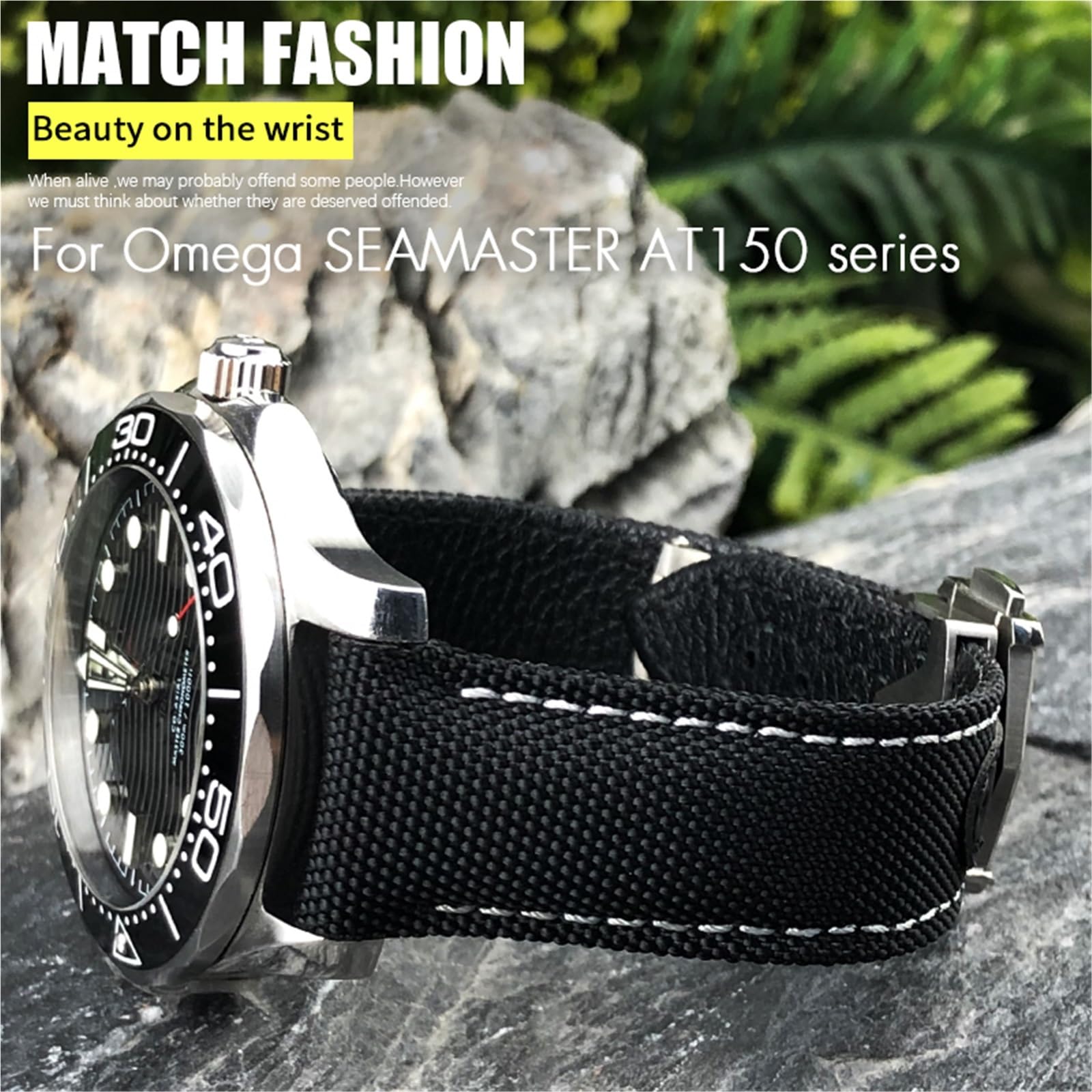 Boucle Pliante en Cuir et Nylon, 20mm, pour Bracelet de Montre à extrémité incurvée Omega Aqua 150 GMT