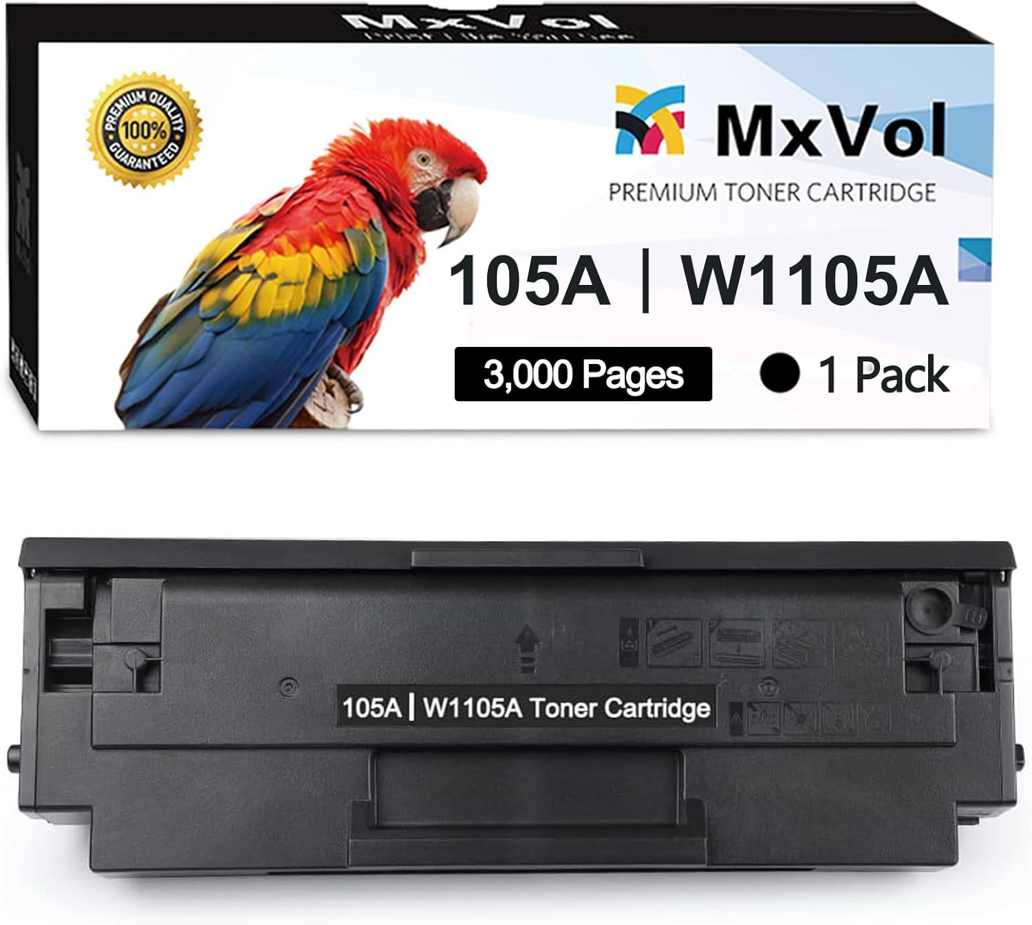 MxVol 105A W1105A Black Toner Cartridge Replacement for HP 105A 105 W1105A use for HP MFP 135A 135W 135FNW 135AG137FNW 137FWG 107A 107W 107R Printer Ink (1-Pack)