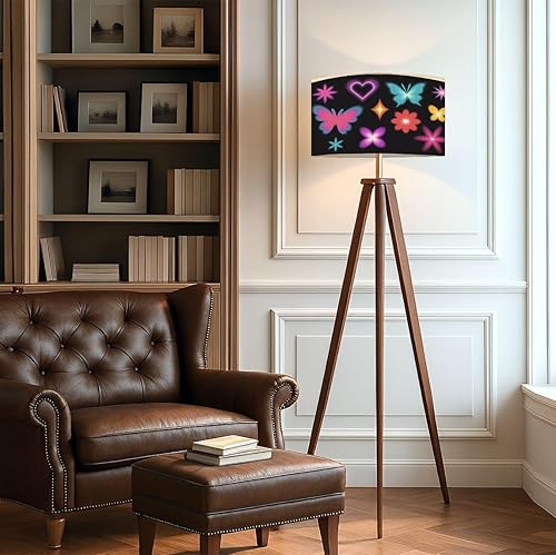 Miniatura 6 de Lámpara de pie trípode de madera mariposa y2k futurista colección de figuras estéticas neón abstracto de mediados de siglo, lámpara de pie de lino
