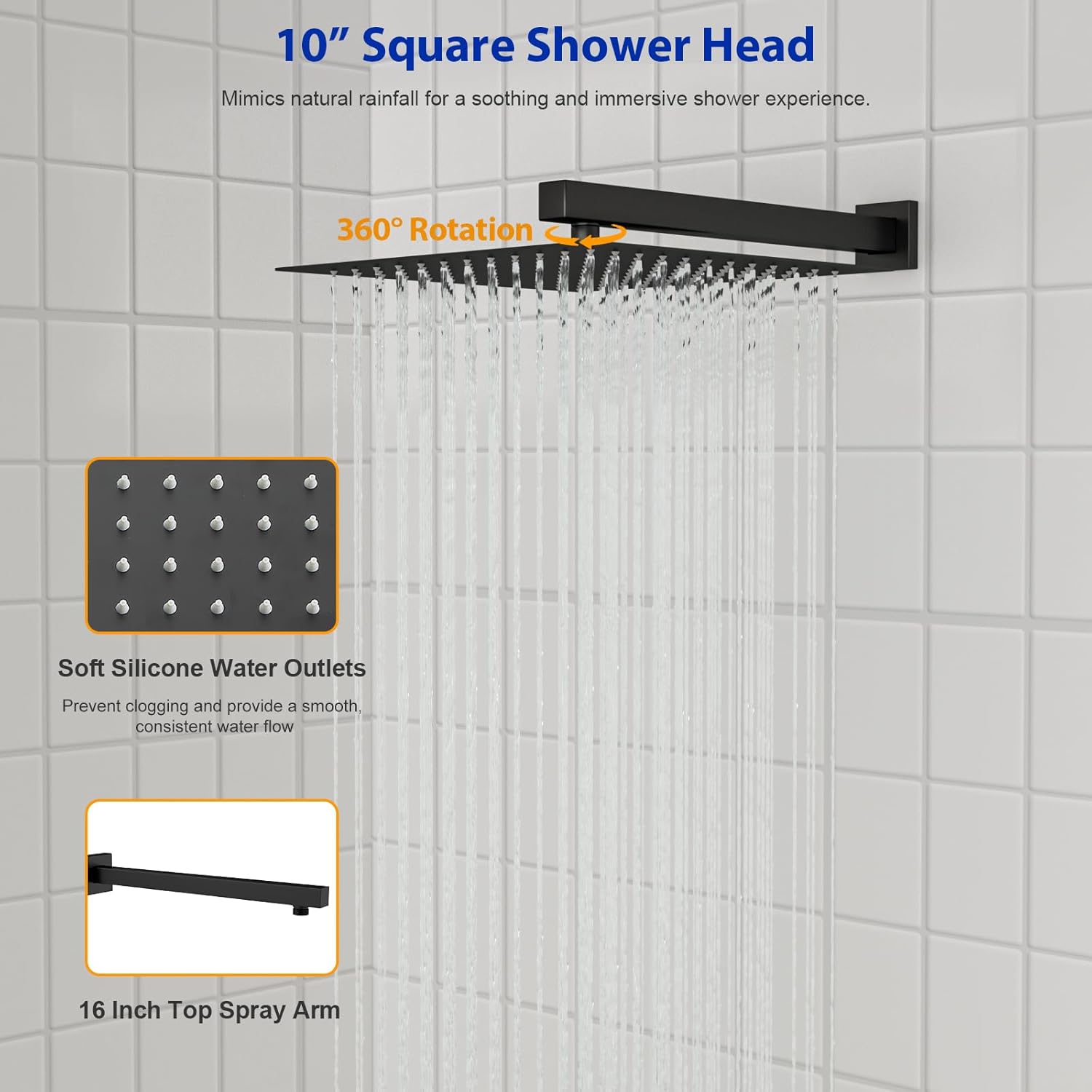Dcolora 10 In. Rainfall Shower System with Handheld, Matte Black Shower Faucet Set for Bathroom, Brass Valve, 304 Stainless Steel, Anti-Scald cUPC Certified (Matte Black, 10 Inch)