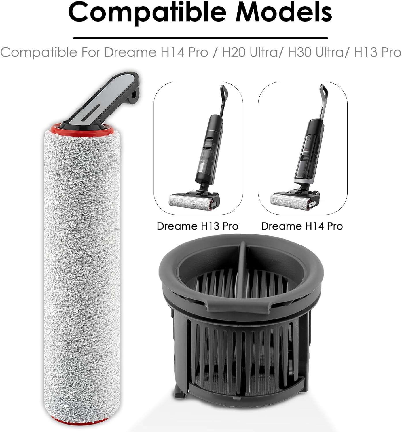 (6 Pack) H14 Pro Replacement Roller Brushes and HEPA Filters for Dreame H14 Pro Cordless Wet and Dry Vacuum Cleaner, 3 Roller Brushes, 3 HEPA Filters, Accessories Kit