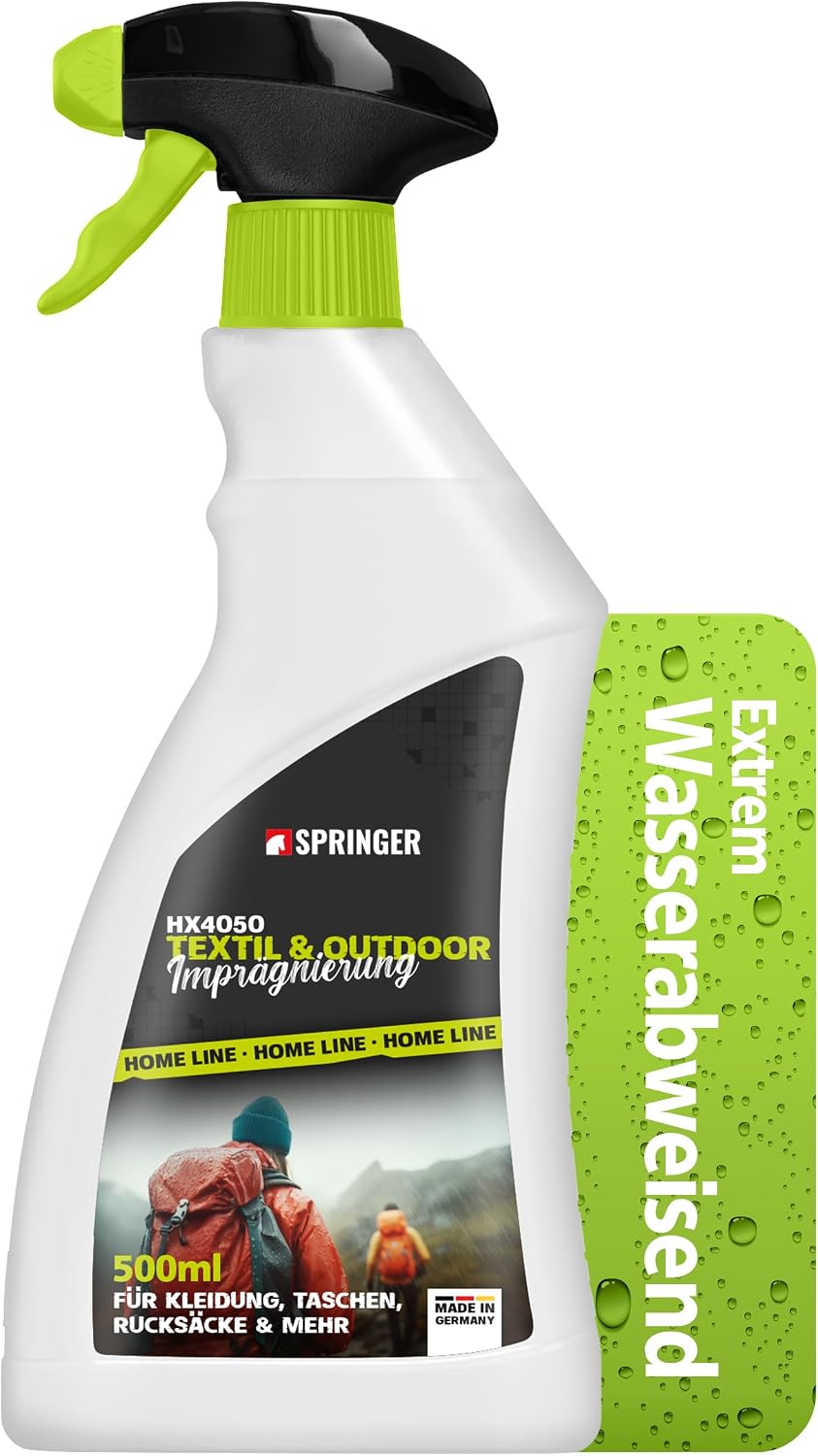 SPRINGER HX4050 - - Textil Imprägnierung 500 ml - - Made in Germany - - Imprägnierspray für Kleidung, Schuhe, etc. - - Hält Textilien wasserdicht & beständig - - Atmungsaktiver Langzeitschutz