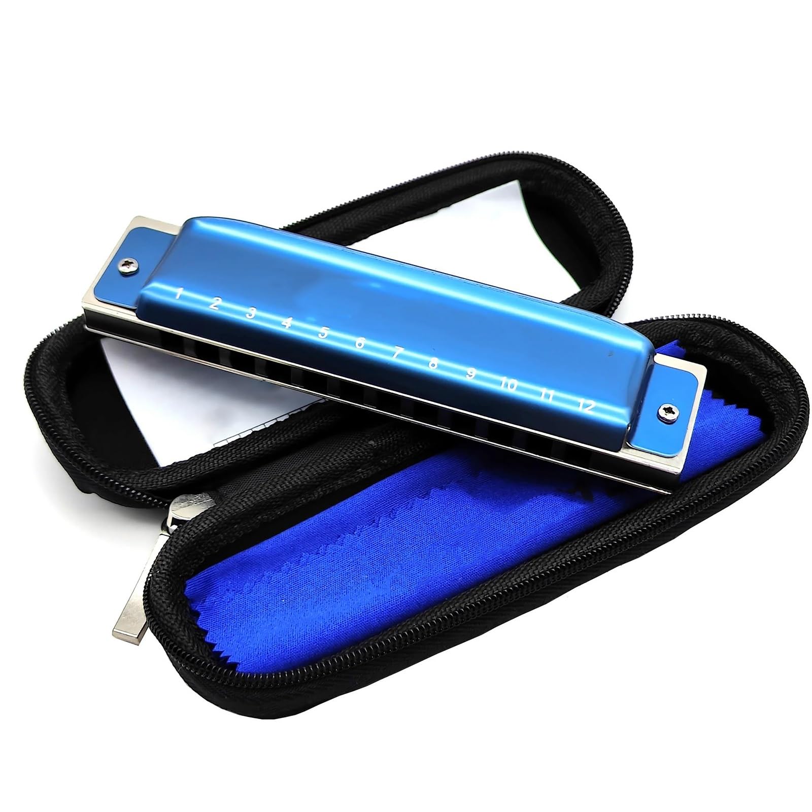 Harmonijka 12-otworowy klawisz C Modny niebieski wygląd Blues Diatonic Harmonica Aluminiowy grzebień