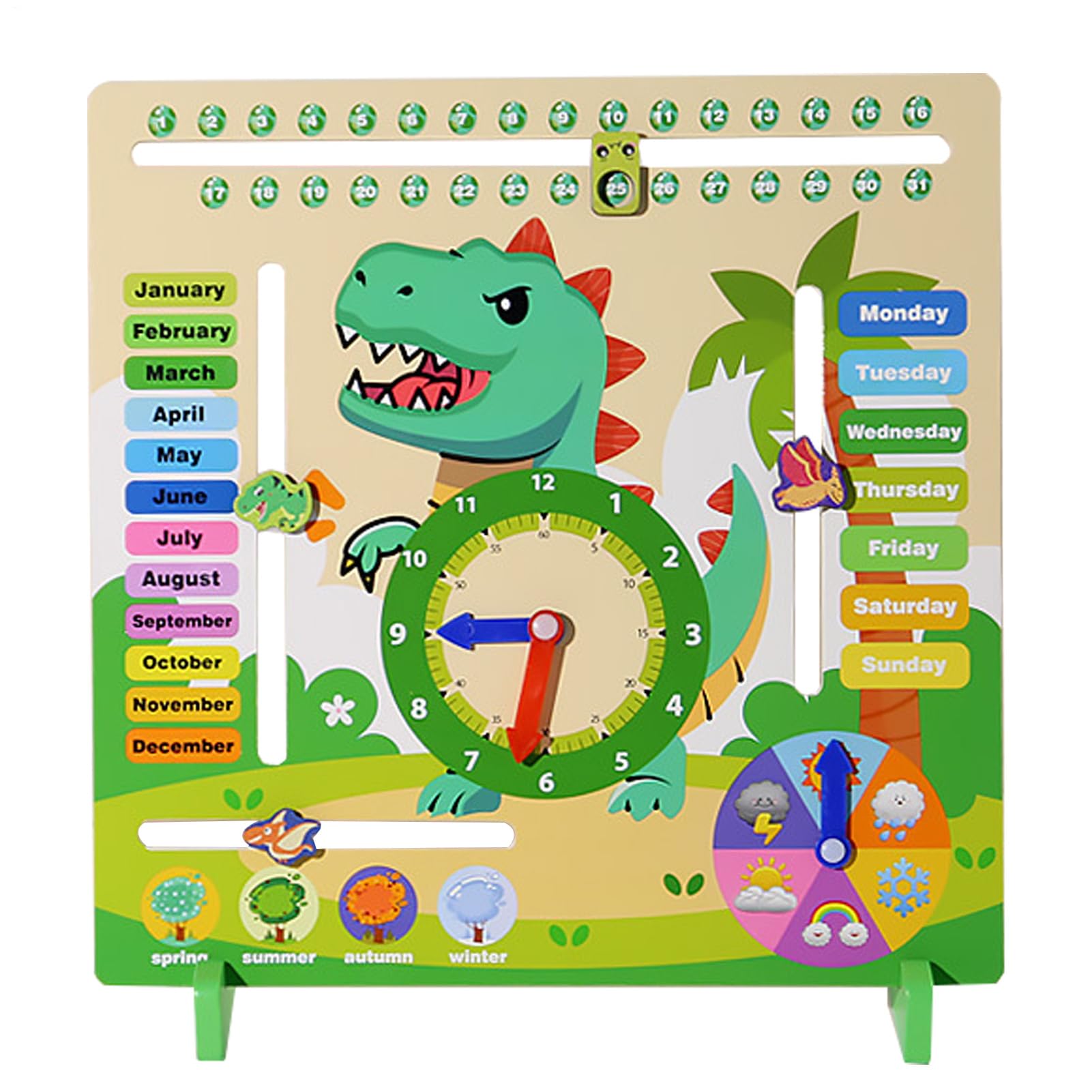 Weather Board Calendar, Learning Clock, Teaching Clock with Fun Time Telling, Educational Toy with Travel Friendly Design, Learning Tools, Preschool Activity Set for Kids