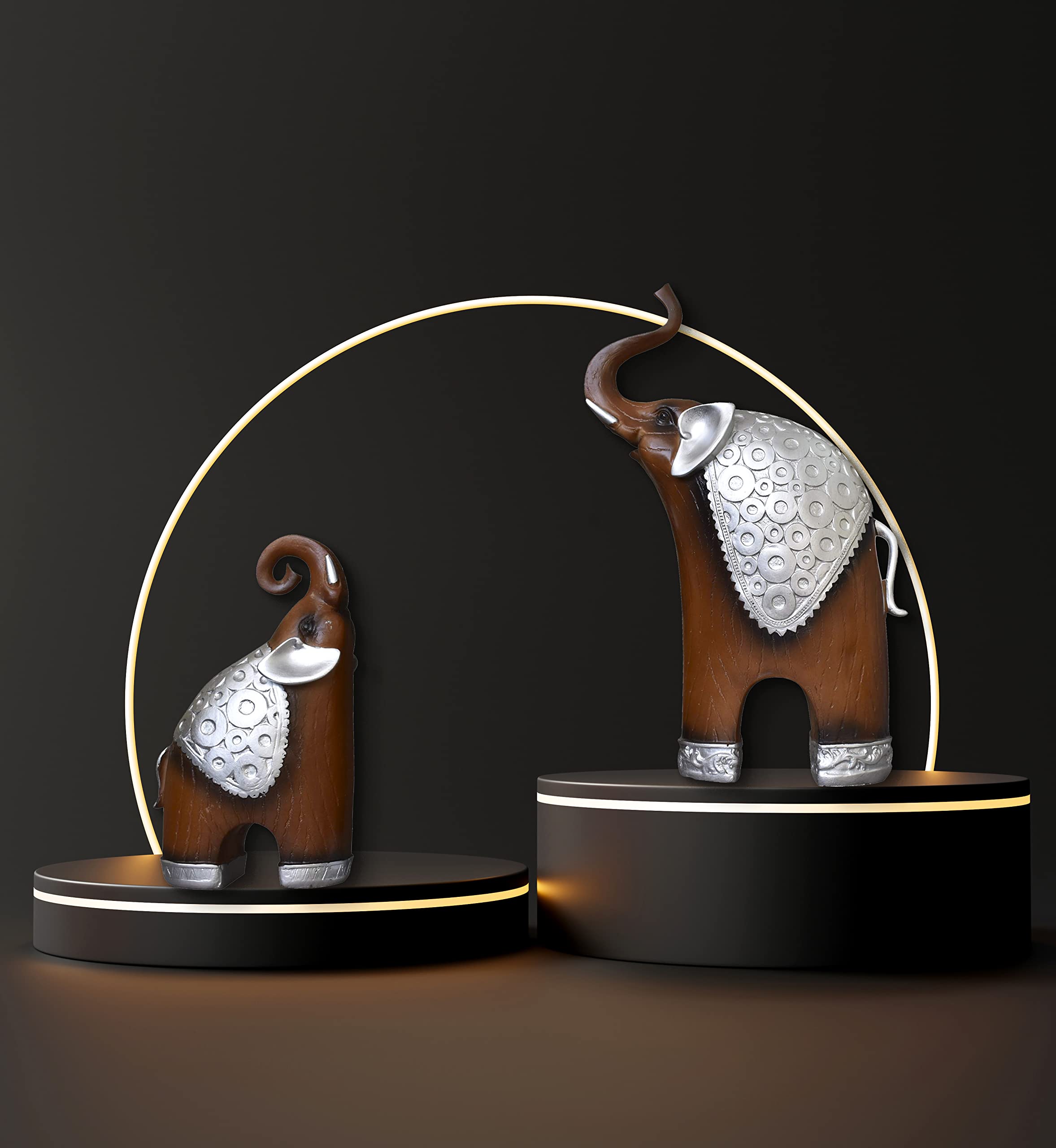 Xtore¨ Thai Style Elephant Figurines Mother & Child Elephant Fengshui Resin Sculptures for Home Decor Ornament - Set of 2, Brown