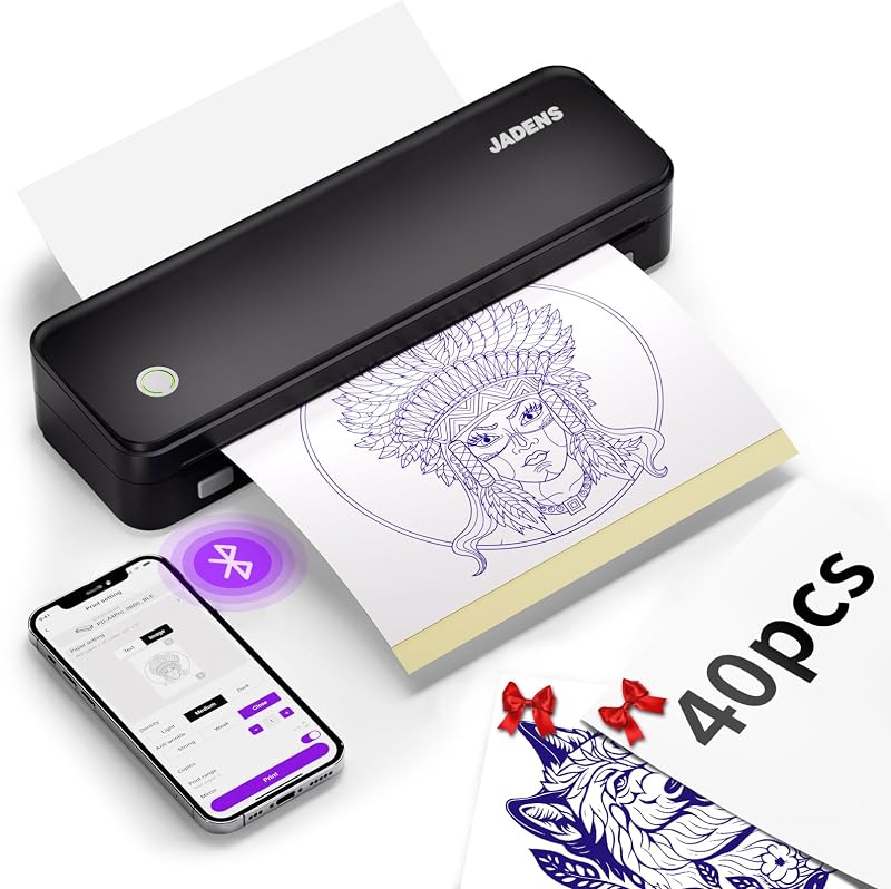 Impressora térmica de estêncil para tatuagem JADENS JD116 com Bluetooth e 40 folhas de papel de transferência