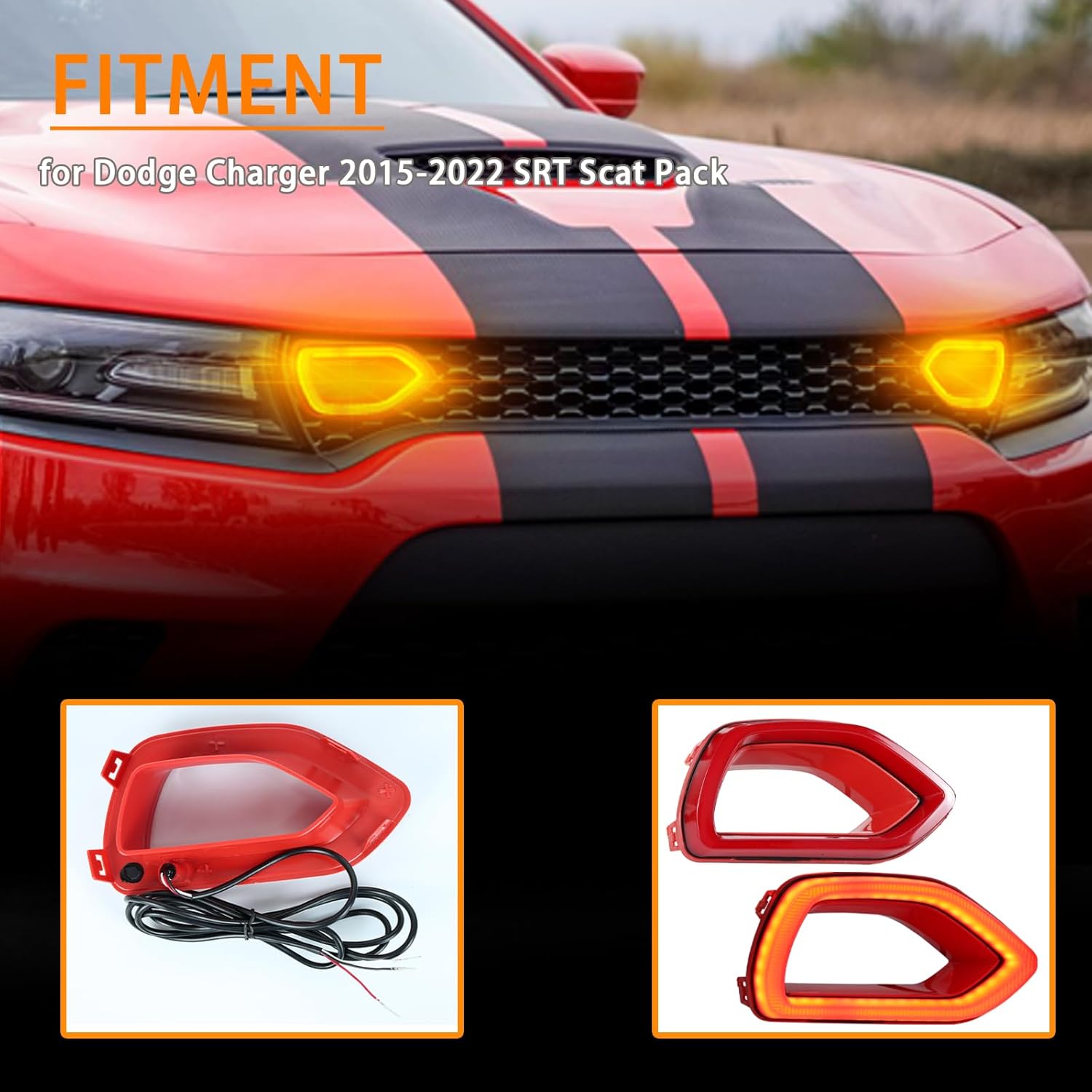 Upgrade LED Front Bumper Grille Fog light DRL Sequential Turn Signal Lamp Feature Kit for Dodge Charger 2015-2022 SRT Scat Pack, Grille Mounted LED Lights,2pcs