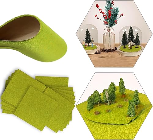 Miniatura 10 de 12 tapetes de césped artificial, trenes color verde hierba, 6.7 x 6.7 in o 6.69 x 6.69 pulgadas, para decoración de niños, manualidades, paisaje,