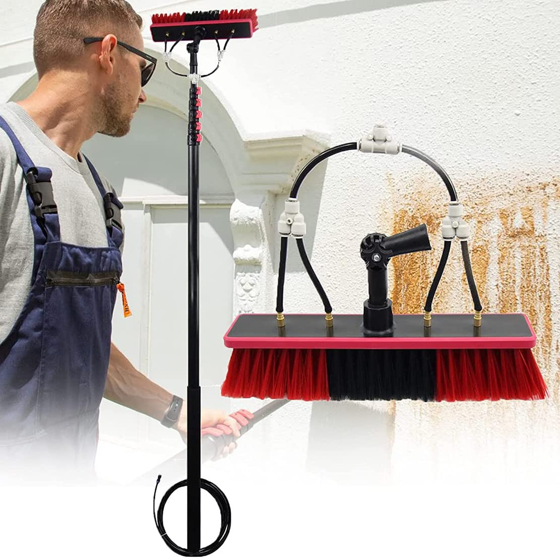 GTHTUHFD 6M-10.8M Window Cleaning Pole Water Fed Pole Kit,Teleswindow Cleaning Tools,Window And Solar Cleaning Pole,Cleaning For Trucks Windows/9M/30Ft,55cm Brush Head-11M/36FT