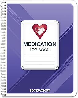 BookFactory Medication Log Book Daily Medicine, Pills, Drug, Prescription, Medications and Reaction Tracking Record Journal Logbook - Wire-O, 110 Pages, 8.5'' x 11'' (Made in USA)
