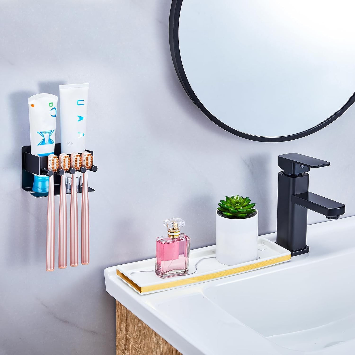 Electric Toothbrush Head Holder, Electric Toothbrush Holders Wall Mounted, Electric Head Holder, Brush Head Storage, Brush Head Holder Toothpaste Holder for Bathrooms (Black, Small)