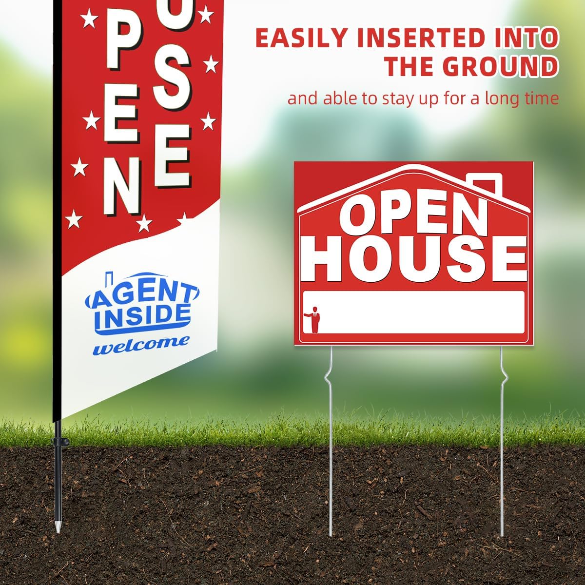 56 Piece Open House Signs for Real Estate Kit, 1 Open House Flag, 9 Double-Sided Estate Sale Arrows and Signs with Metal Stakes, Plus 24 Balloons, Suitable for Real Estate Brokerage Supplies (red)