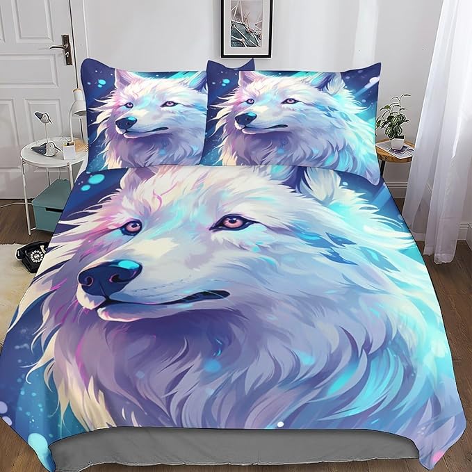 Kids Duvet Cover Set White Wolf 3D Printed Bedding Duvet Cover Set for