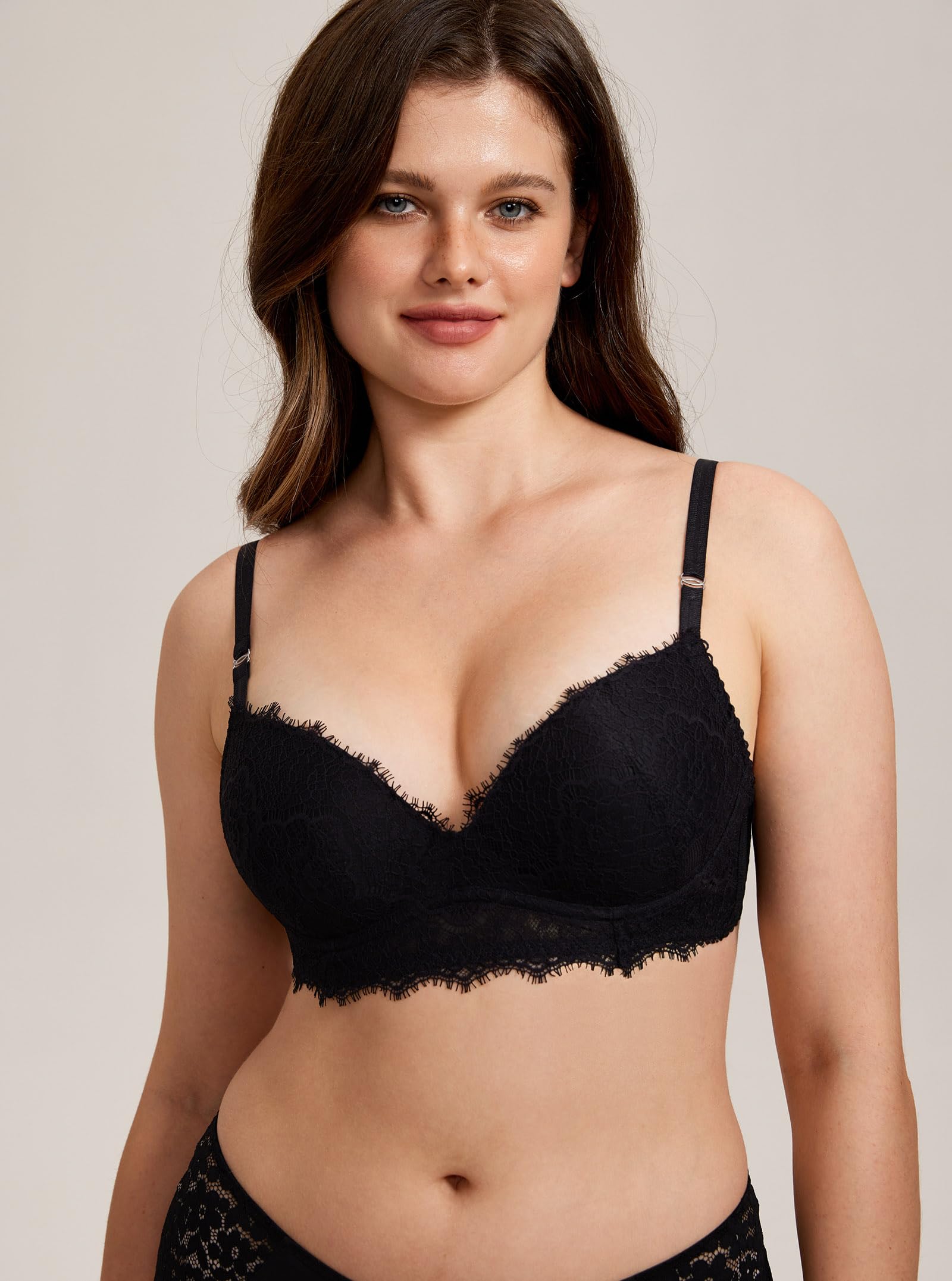 DOBREVA Donna Reggiseno Senza Ferretto Imbottito in Pizzo Push Up Coppa Preformata Scollo a V Sexy