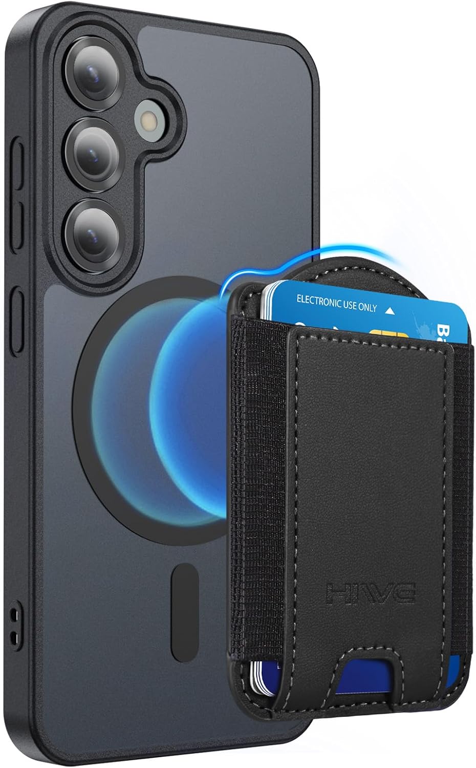 HiWe for MagSafe Wallet for Galaxy S25/S24 Series with Magnetic Case and iPhone 17/16/15/14/13/12 Series, No Case, 6 Cards Holder, RFID Leather Slim, Black