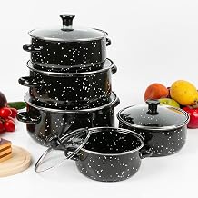 5pcs Enamelware Pot Set, Non-Stick Soup & Stew Pots with Stay-Cool Handles | Lidded Kitchen Cookware Set, Versatile Enamel Stockpot & Cooking Pot Compatible with All Stovetops, Black