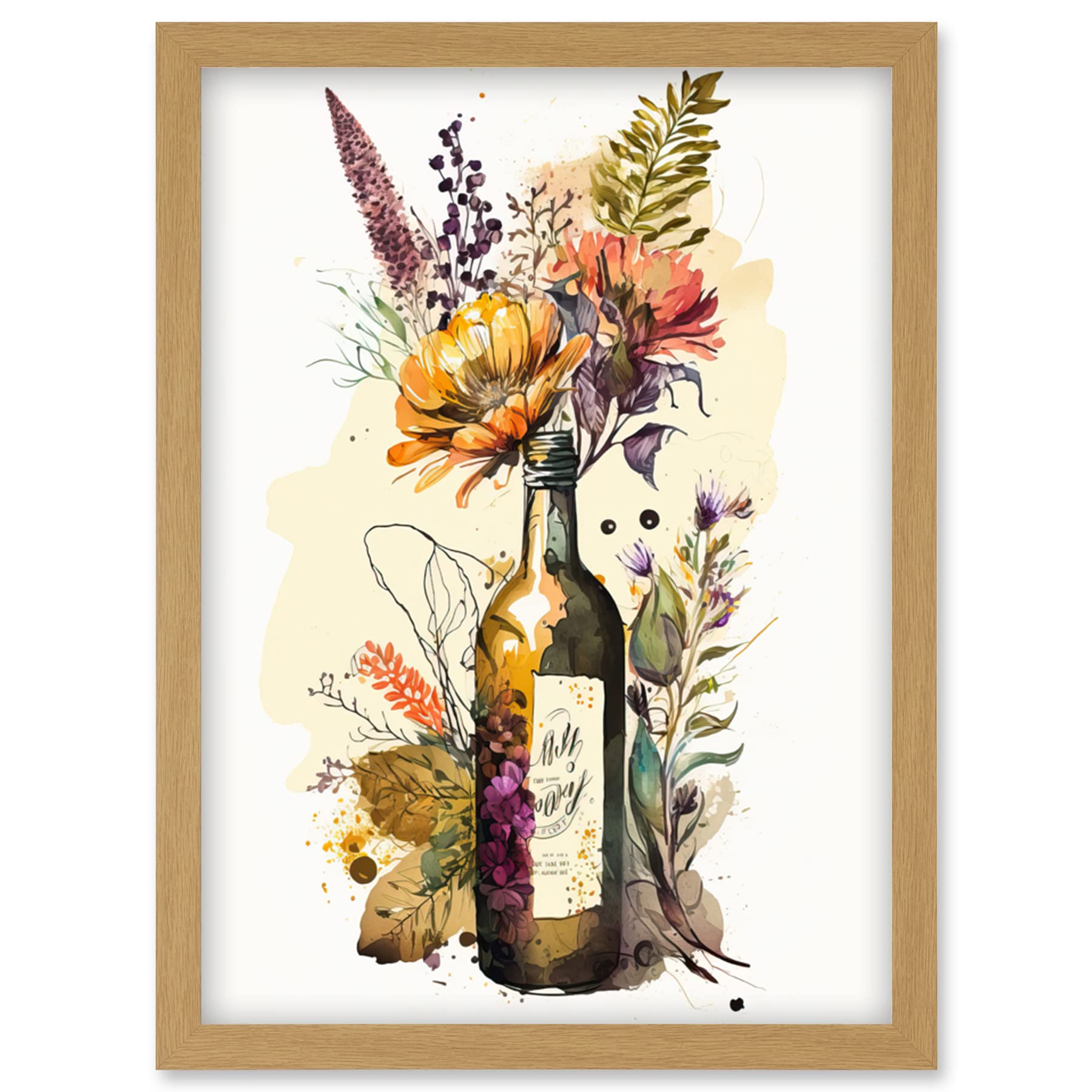 Wildflower Bouquet in Upcycled Glass Wine Bottle Framed Art Picture Print A4