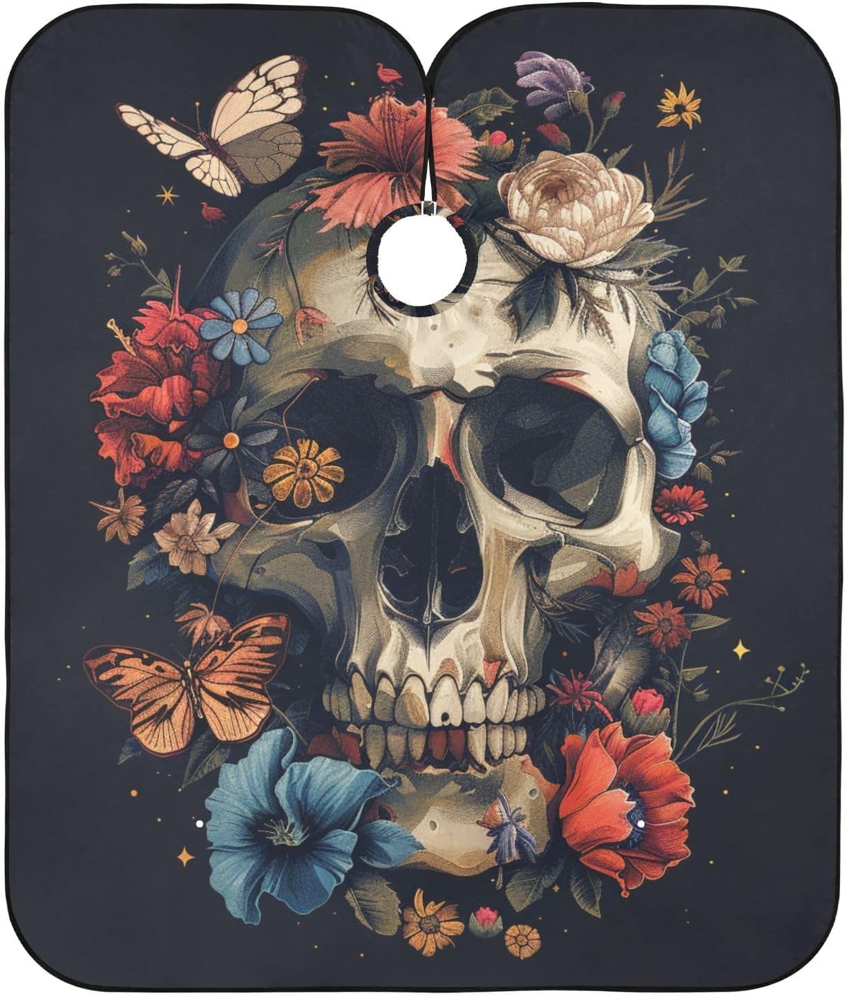 ALAZA Vintage Skull Flowers and Butterfly Barber Cape for Men Women, Waterproof Haircut Apron Beard Shaving Bib Hair Cutting Cloth 55 x 65 Inch