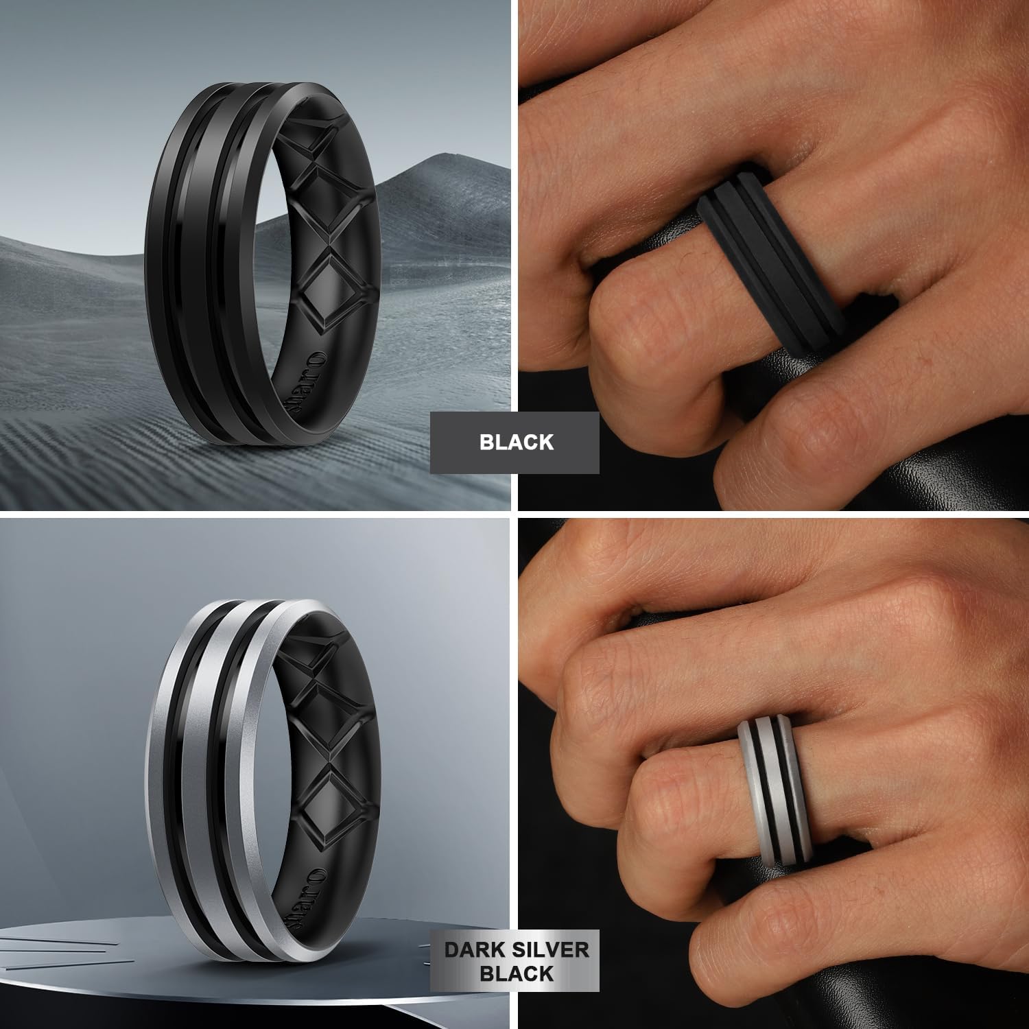 Egnaro Silicone Ring for Him with 2 Layers, Multicolor Rubber Wedding Bands with Air Flow Grooves-1/4/6/7 Variety Multipack - Image 4