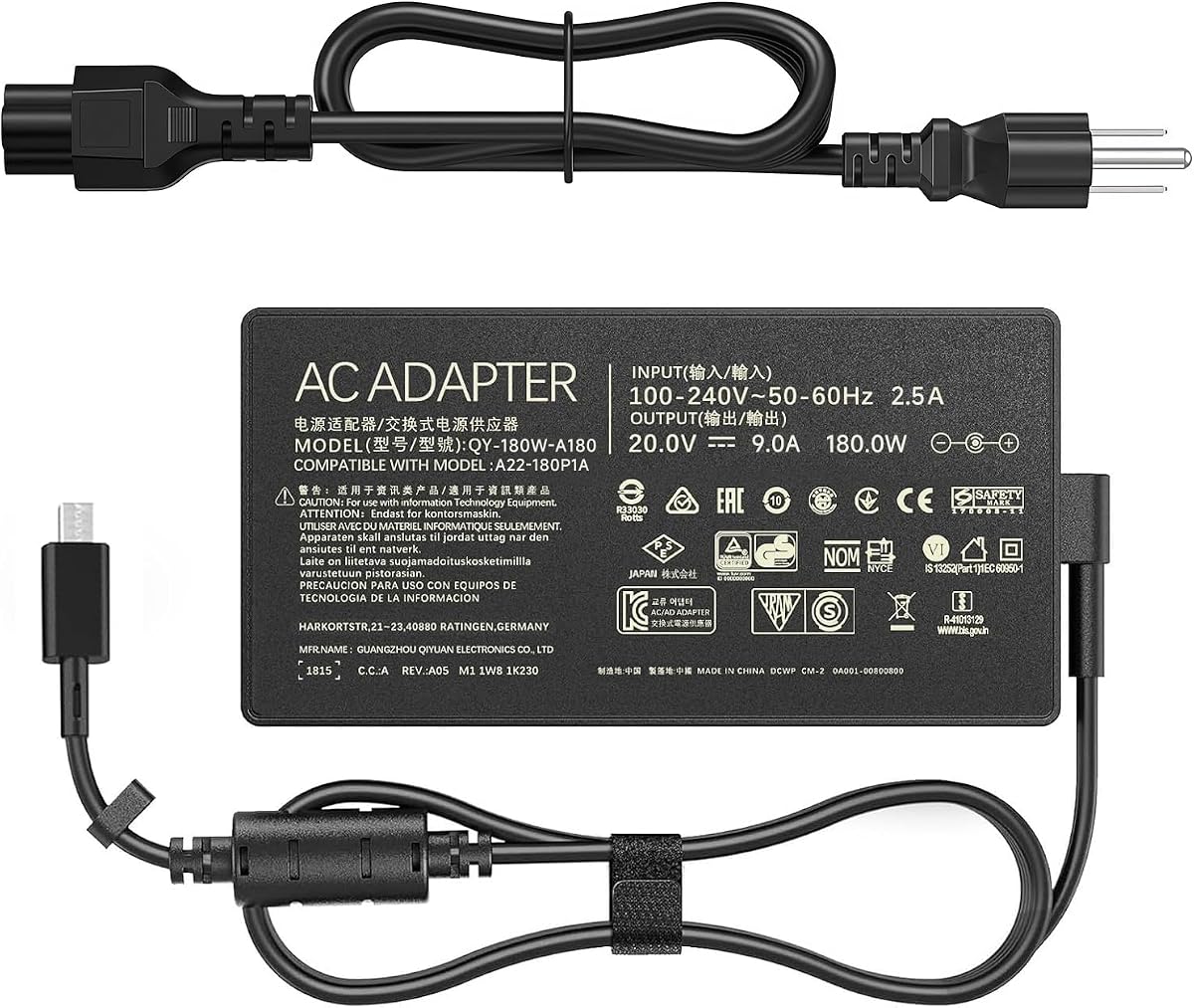 180W Laptop Charger Compatible with ASUS ROG Zephyrus G14 2024 GA403UI GA403UV, TUF Gaming A14 FA401WV, ProArt PX13 HN7306WV, 20V 9A Rectangle Conn Power Supply Adapter Cord