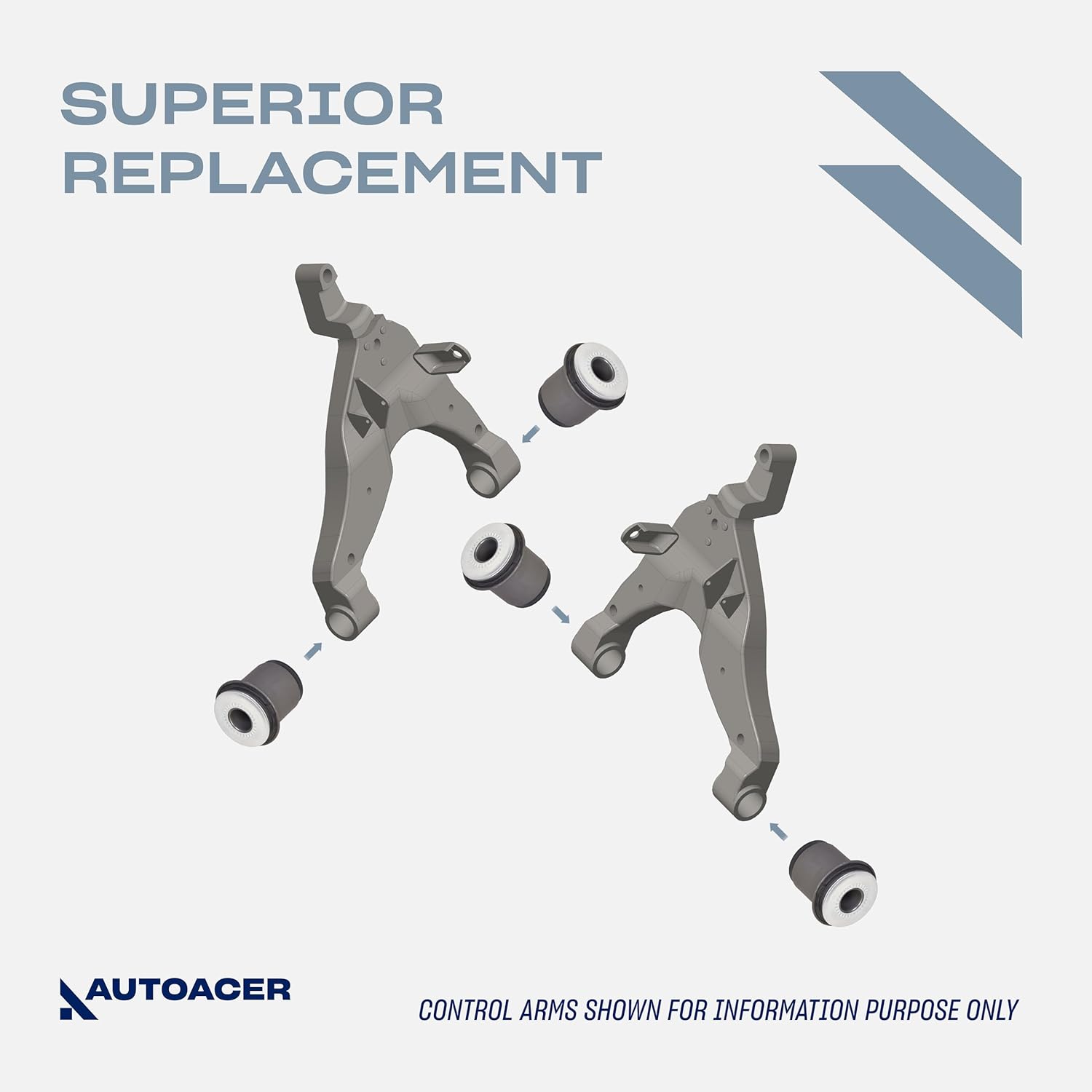 Complete Front Upper & Lower Control Arm Bushing Kit, 8-Pcs (Left & Right), Fits Tacoma 1995-2004 4WD, Tacoma PreRunner 1998-2004 2WD, Hilux / 4Runner 1995-2002, Land Cruiser Prado 1996-2002