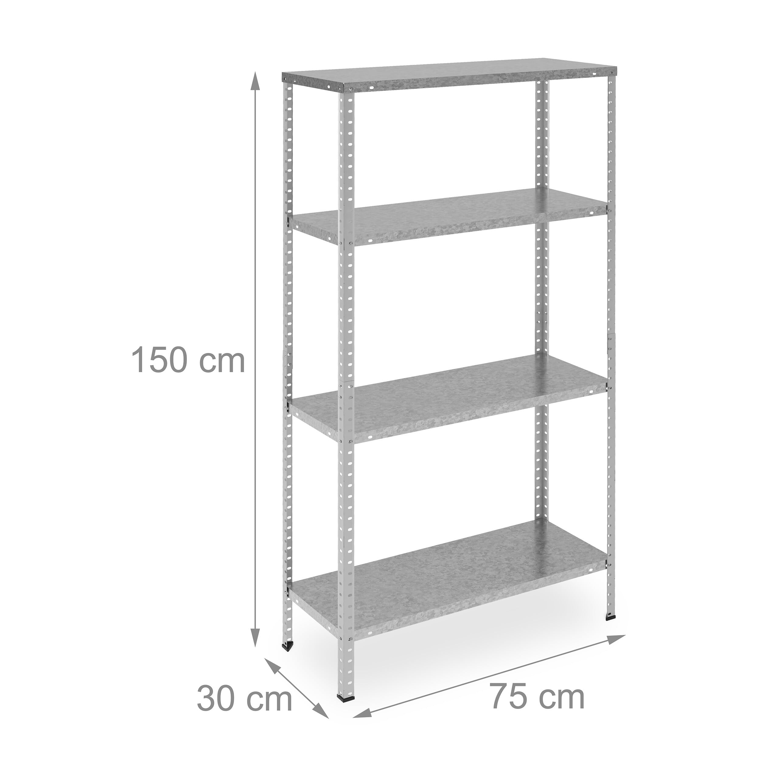 Relaxdays Scaffale in Acciaio Zincato, 150x75x30 cm, con 4 Ripiani ad Alta Portata 160 kg, per Garage e Cantina, Argento