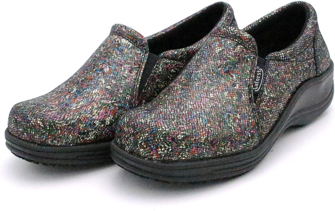 Laforst Womens Slip Resistant Waitress Waiter Work Shoes Leather Upper Slip on Clog L326 Multinet