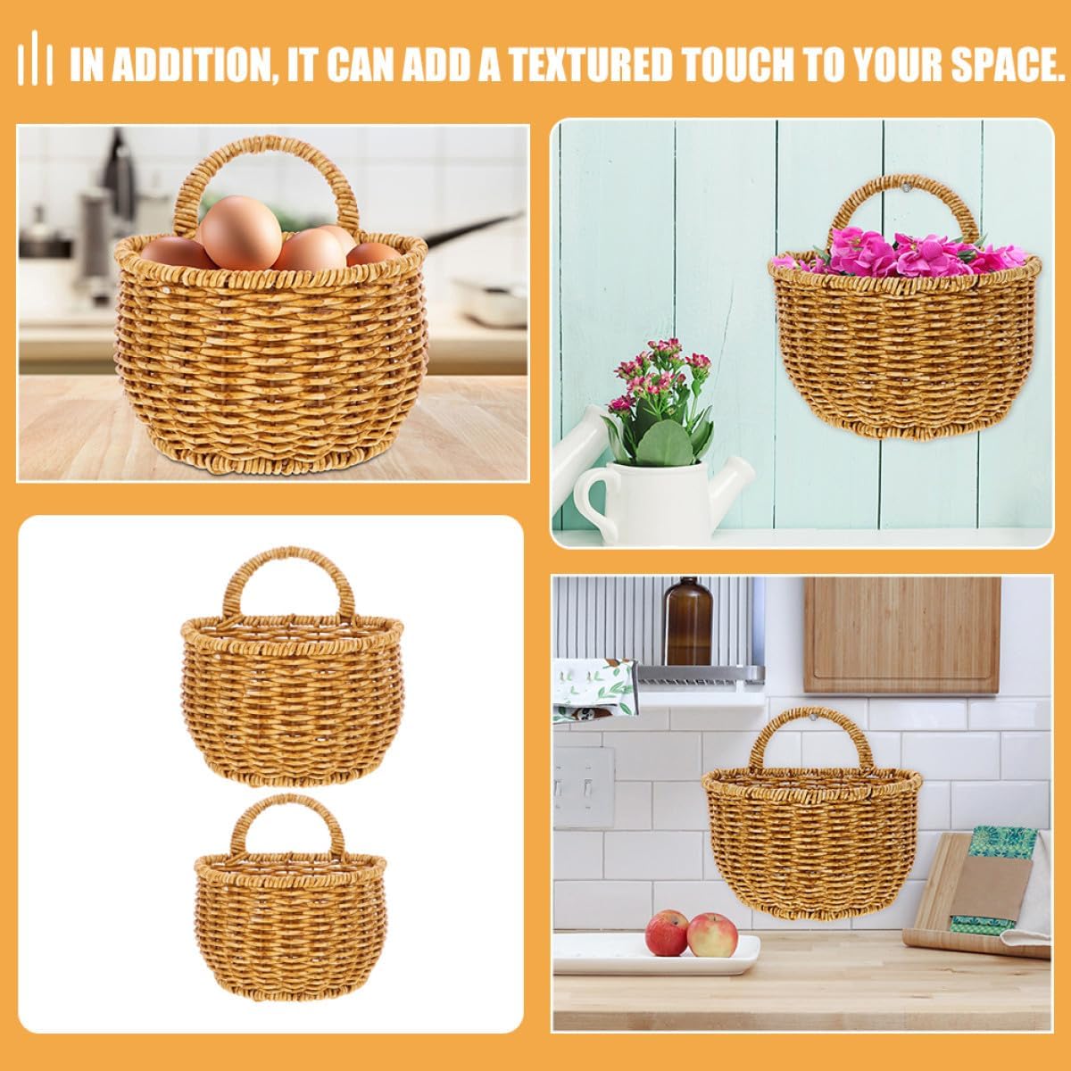 KICHOUSE Handwoven Kitchen Woven Basket Set, Hanging Vegetable and Garlic Storage Basket, Wall-mounted Woven Organizer for Kitchen Storage and Wall Hanging