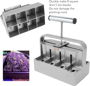 Soil Blocker, Manual 8 Cell Soil Block Maker with Comfortable Handle and 3 Sizes Seed Pins, 1.6inch Block Handheld Soil Blocking Tool for Seed Starting Transplanting Germination
