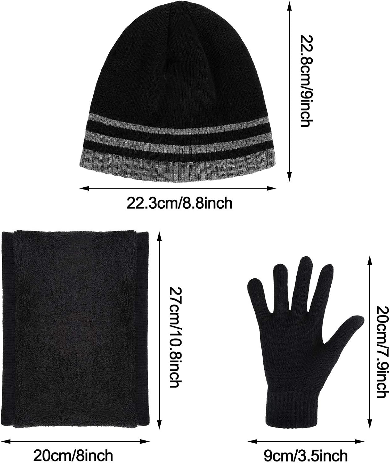 Men's Winter Beanie Hat, Warm Knitted Scarf and Touch Screen Gloves Set, 3 Pieces
