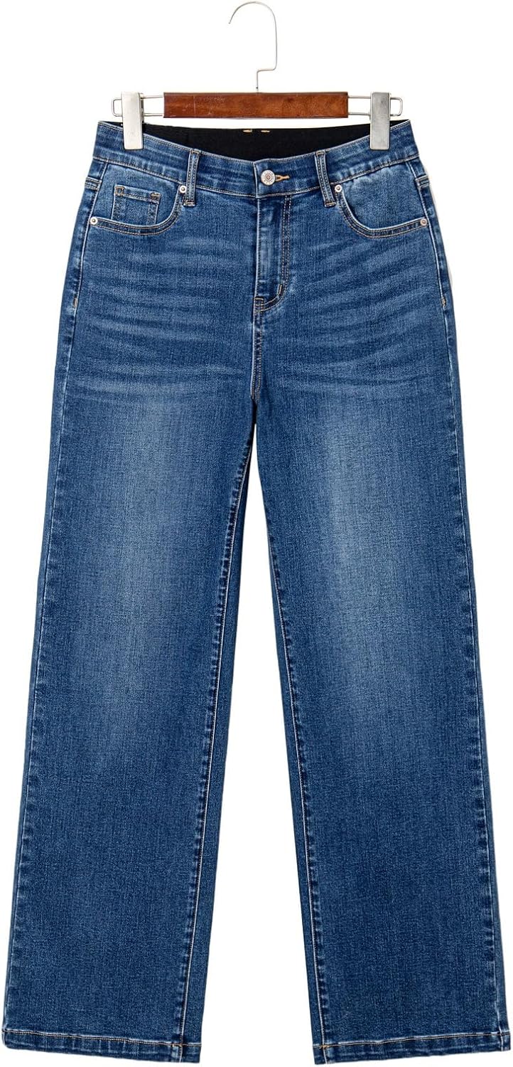 Sidefeel Women's Wide Leg Jeans High Waisted Tummy Control Stretchy Straight Leg Elastic Waist Trendy Denim Pants - Image 8